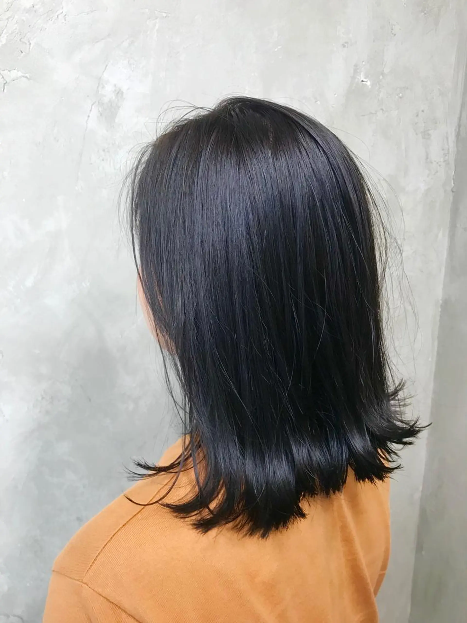 ミディアム カラー 黒髪 ブルーカラー ブルーブラック 🌈髪質改善💕 縮毛矯正✨青木まで✨のヘアスタイル