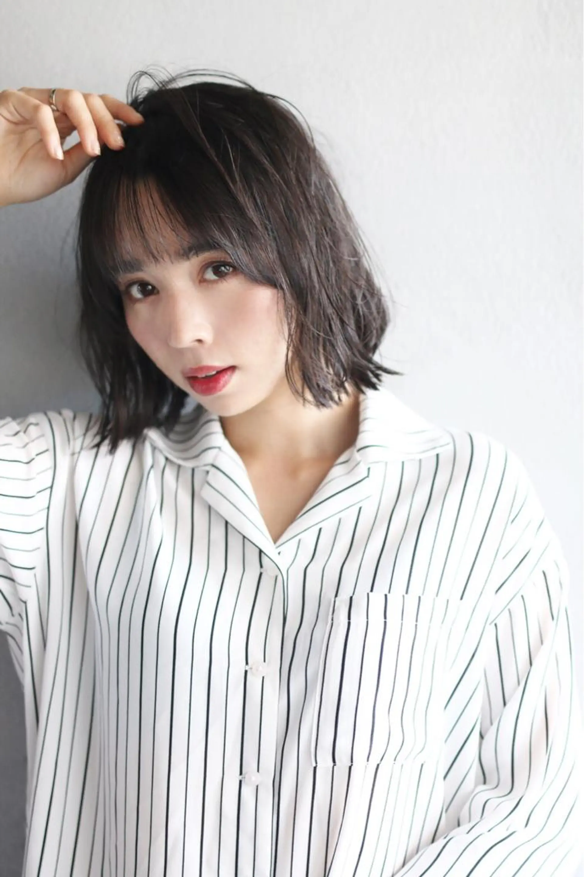ショート カラー ボブ シースルーバング 外ハネヘア カット ヘアカラー トリートメント ボブ/ショート/ 白髪染め/メンズ葛西のヘアスタイル