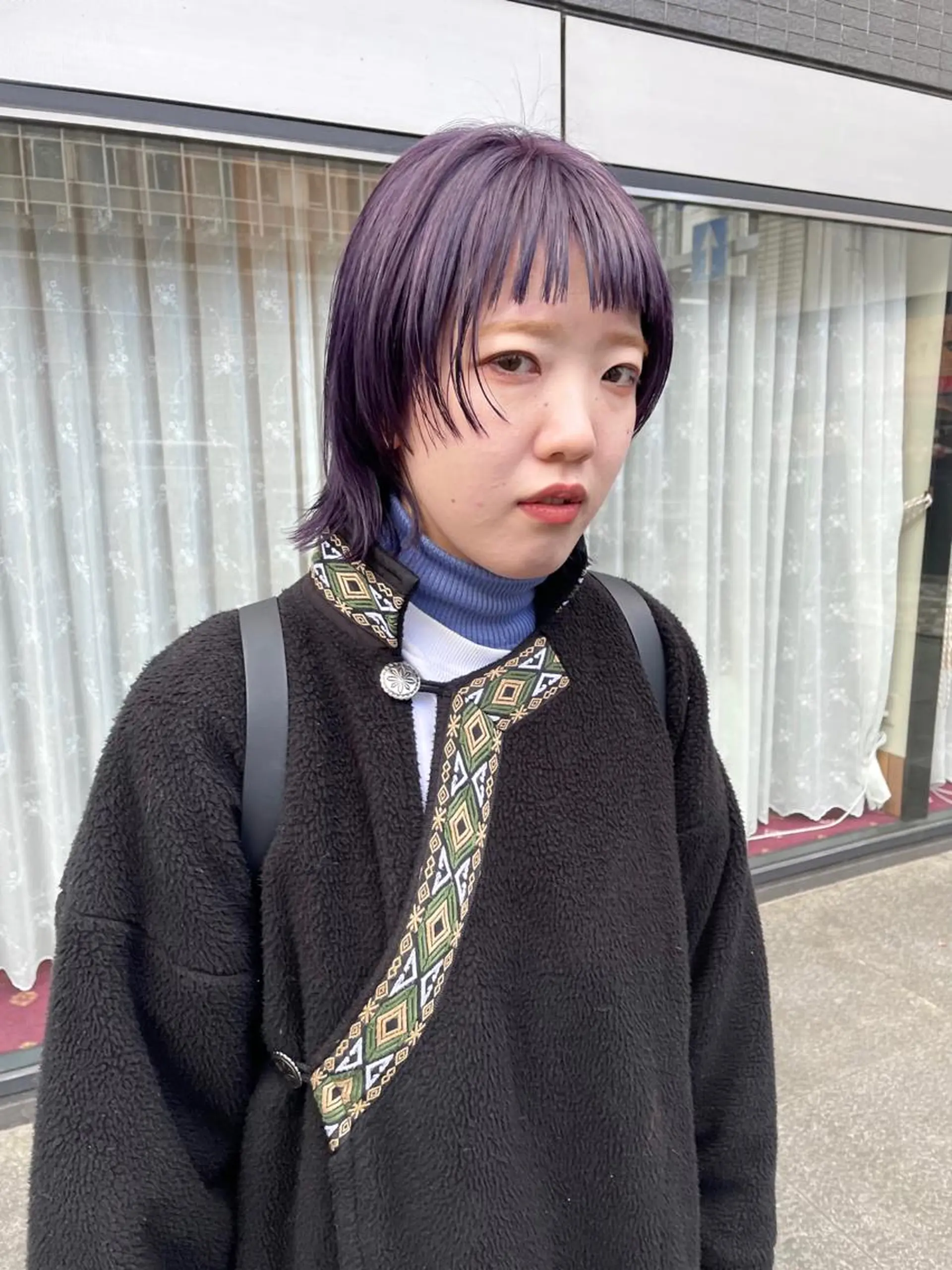 ミディアム カラー パーマ ヘアアレンジ メンズ キッズ ネイル マツエク・マツパ アイブロウ パープルカラー パープル カット ヘアカラー トリートメント tatsumi/ボブ ウルフ/レイヤーのヘアスタイル