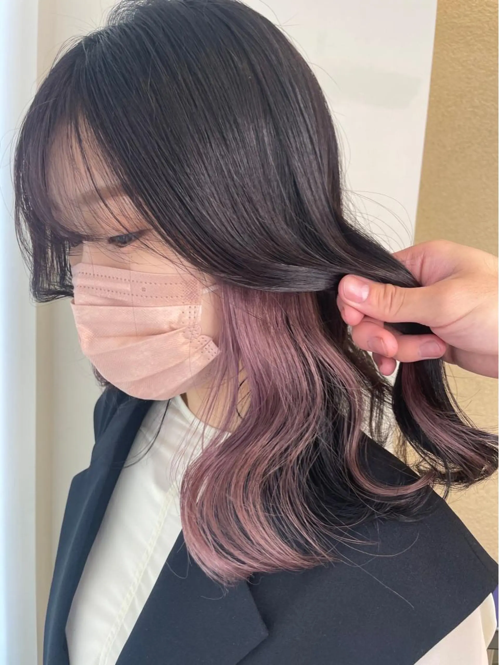 セミロング カラー ミストバング ベージュカラー ブリーチ ブルーカラー ケアブリーチ ヘアカラー トリートメント matiz マティス　表参道所属・🩵アンブレラカラー 丸尾　綸太朗】のヘアスタイル