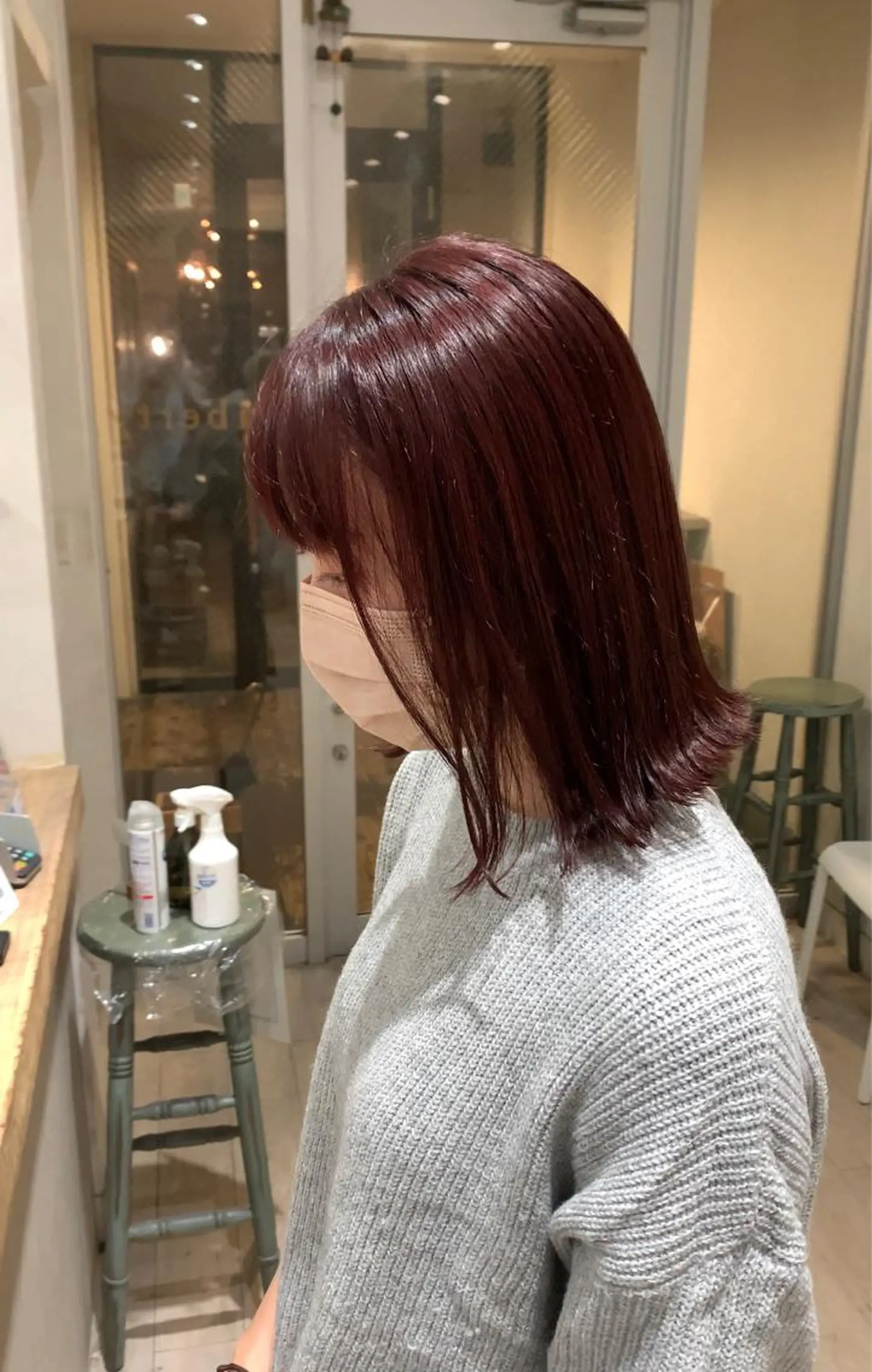 ミディアム カラー ボルドーカラー ボブ 外ハネヘア カット ヘアカラー トリートメント Liberty 店長 TAJIMAのヘアスタイル