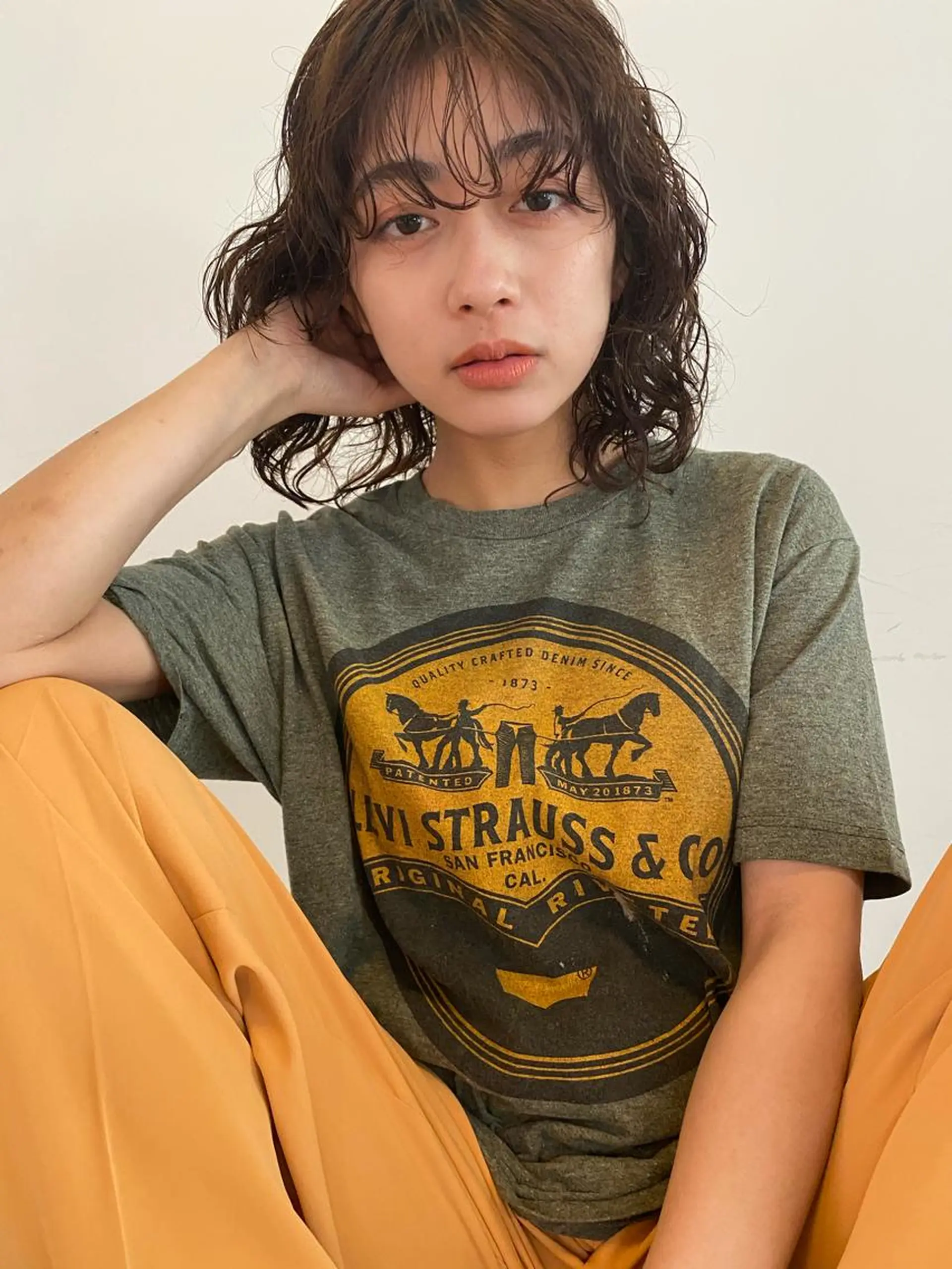 ミディアム カラー パーマ ヘアアレンジ メンズ キッズ ミディアムパーマ メンズパーマ パーマスタイル🔅 sayacaのヘアスタイル