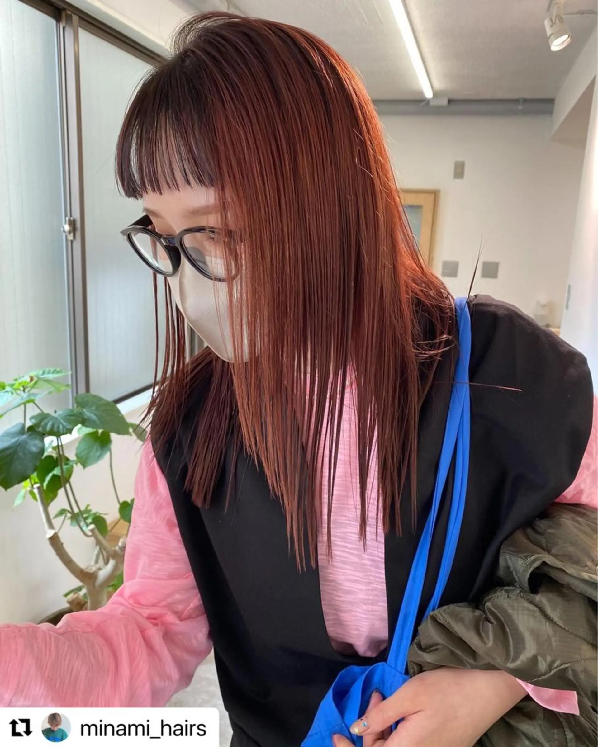 ロング カラー カット ヘアカラー トリートメント 顔周りレイヤー/韓国 ブリーチminamiのヘアスタイル