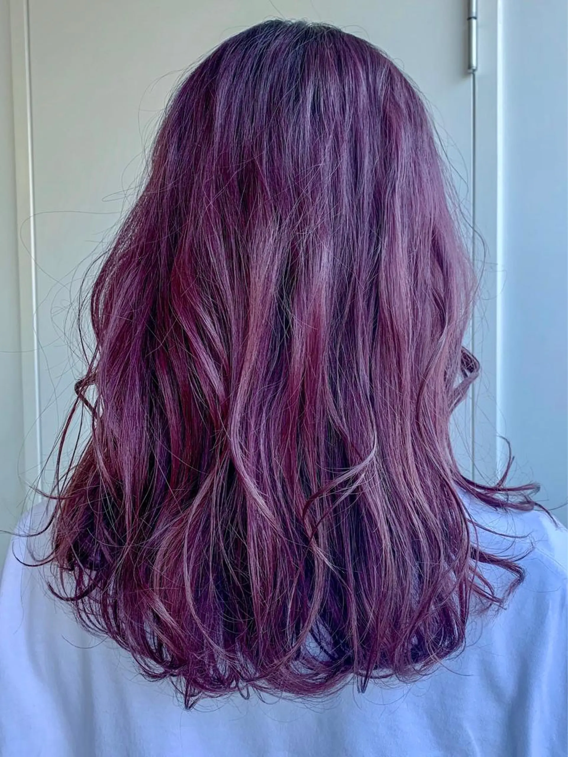 カラー ブリーチ イルミナカラー ピンクカラー nuu所属・💜ショート💜 ウルフ、ボブ二色亜美のヘアスタイル