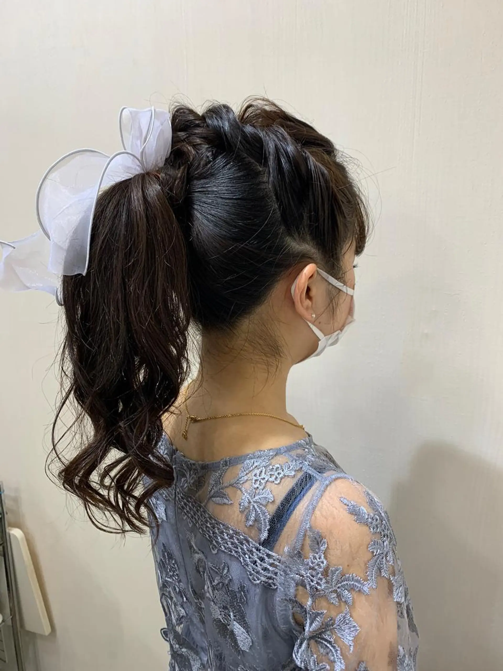 セミロング ヘアアレンジ ハーフアップ 結婚式・ブライダル ヘアセット きむえり/セット/ 髪質改善/カラーのヘアスタイル