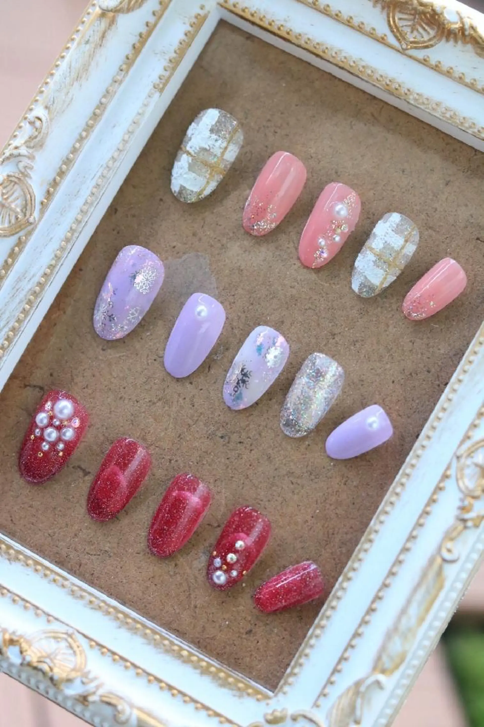 ネイル ジェルネイル ラメ(グリッター) マットネイル ピンク 赤色 ハンドネイル y-nail ★のネイルデザイン