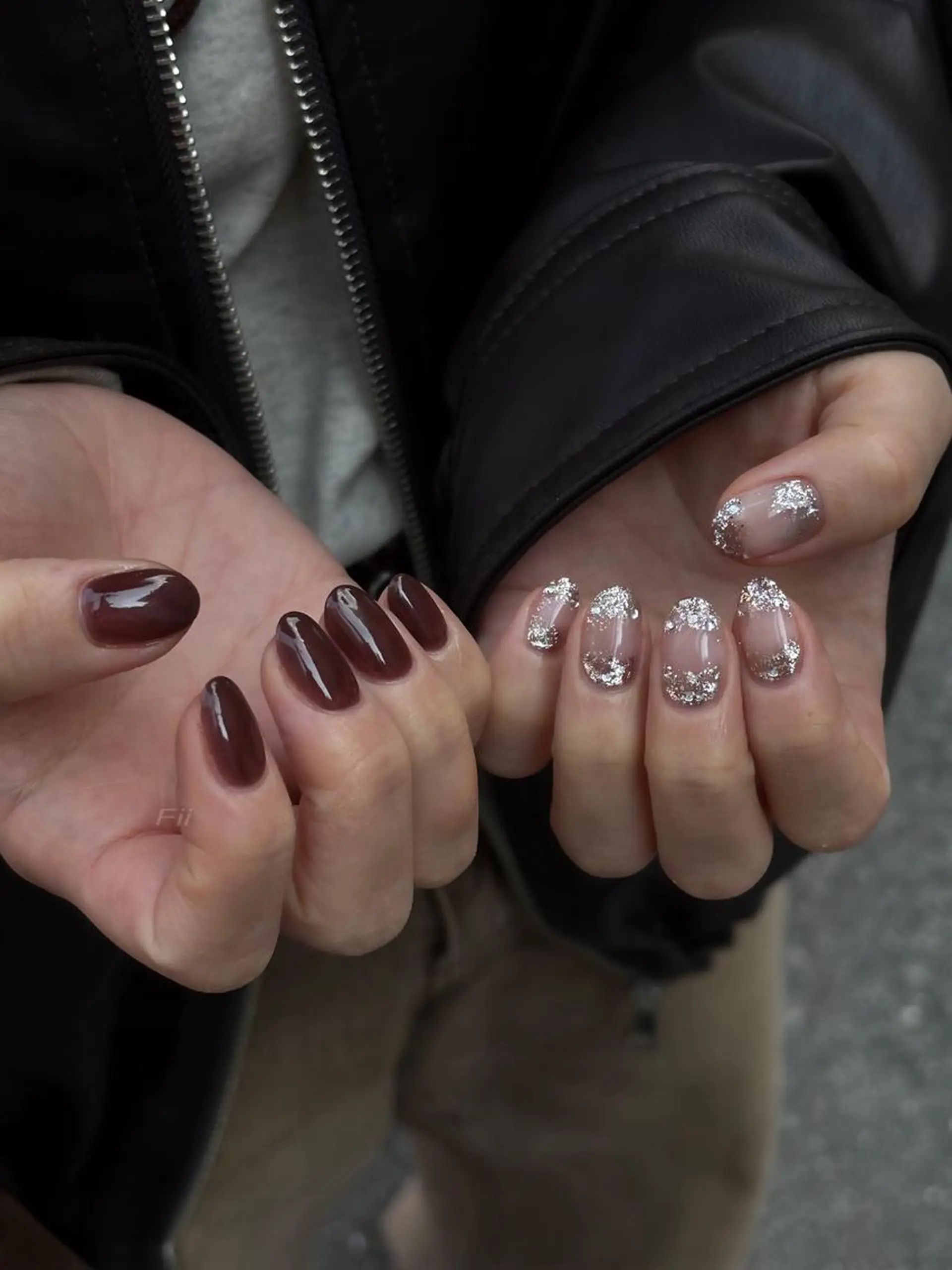 ネイル ボルドー ブラウン ラメ(グリッター) 冬ネイル ネイルサロン Fii【フイ】のネイルデザイン