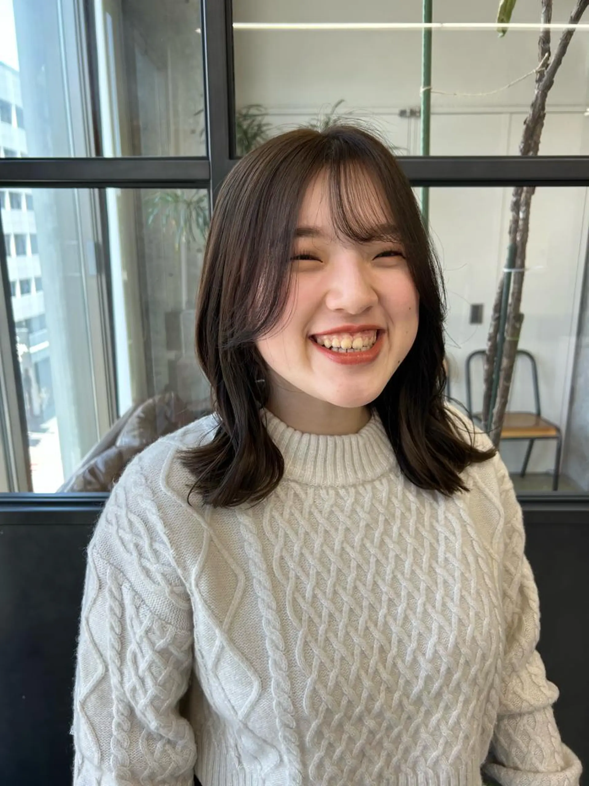 セミロング カラー ベージュカラー ブリーチ 透明感カラー ブリーチなしカラー 小川真歩/パーマ /暖色オリーブのヘアスタイル