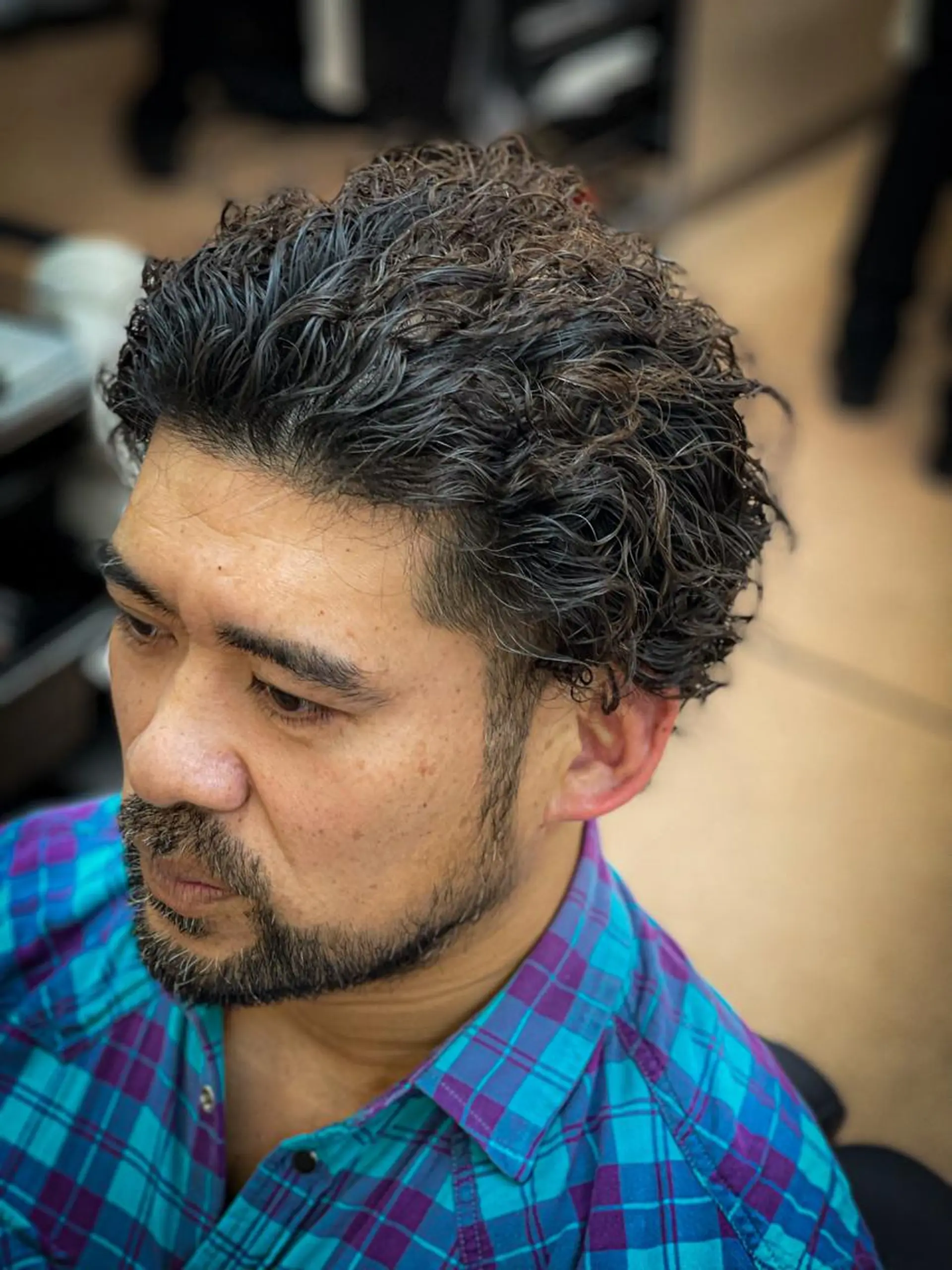 ショート パーマ メンズ オールバック カット ヘアカラー 目黒六 MEGURO BARBERSHOP6PPONGI所属・【メンズ限定】 旭岡亘哉のヘアスタイル