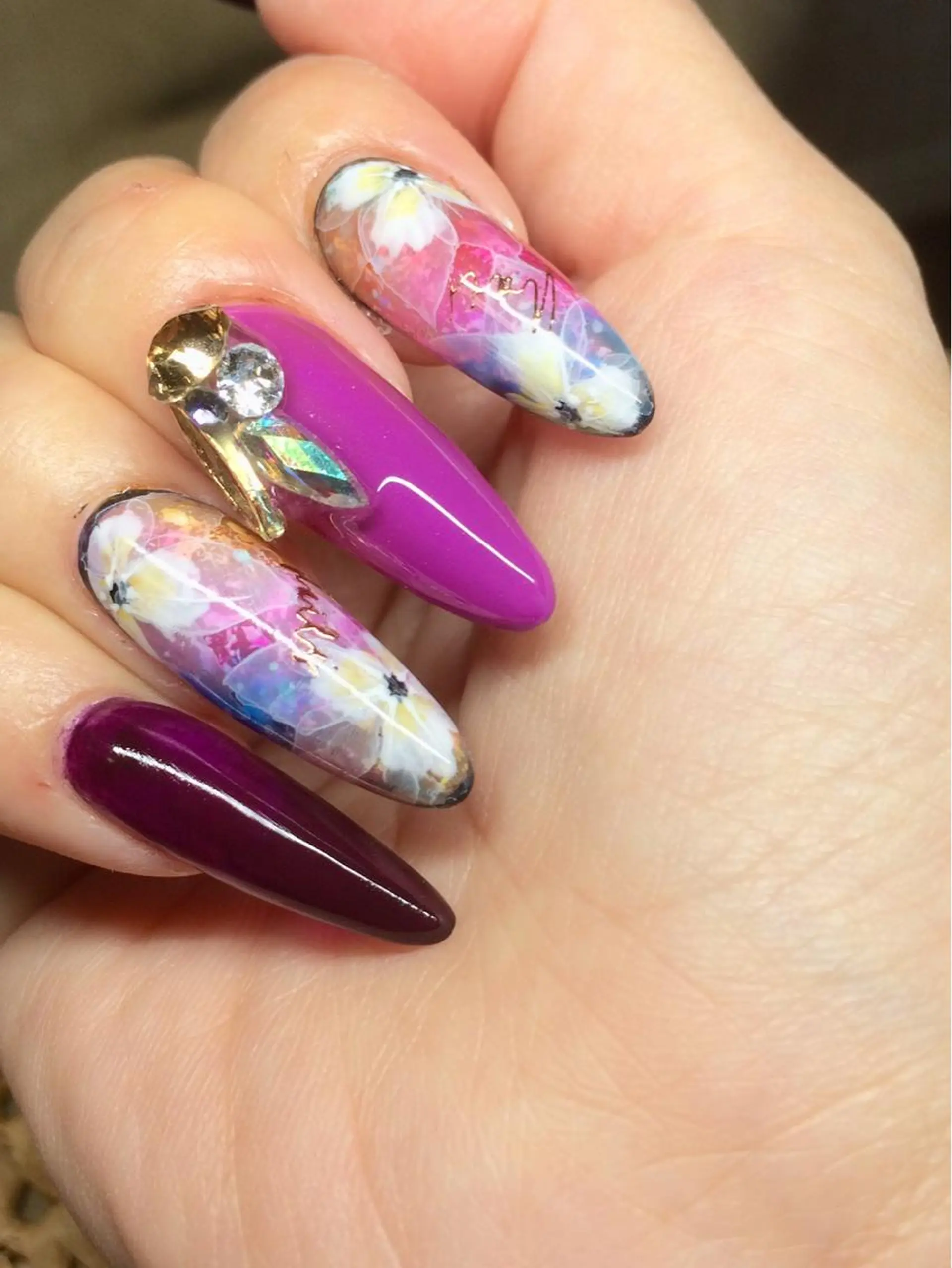 ネイル フラワーネイル パープル ハンドネイル Nailsalon E's cafeのネイルデザイン