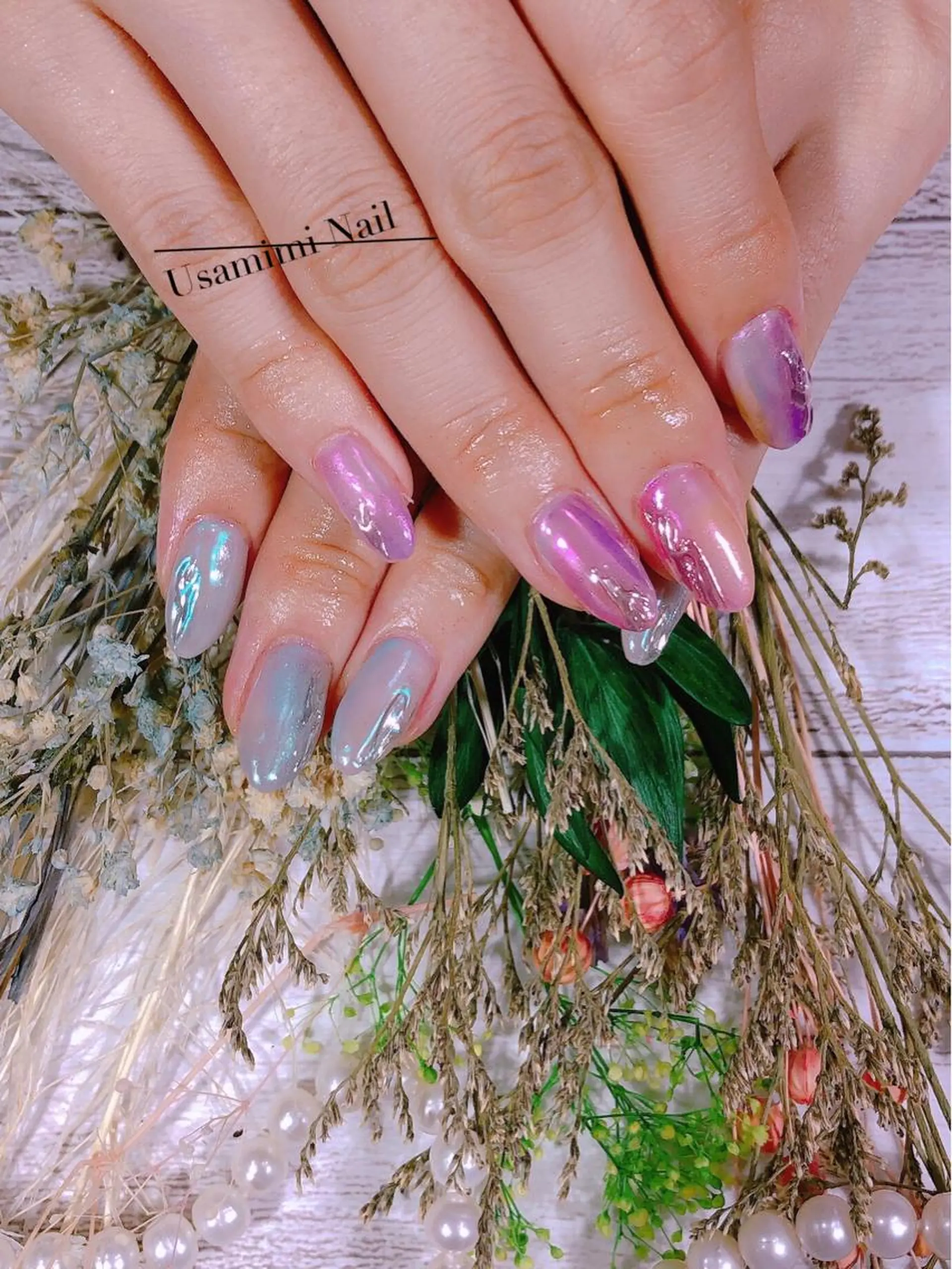 ネイル ハンドネイル 💕🐰うさみみ🐰 💕猫と触れ合い✨のネイルデザイン