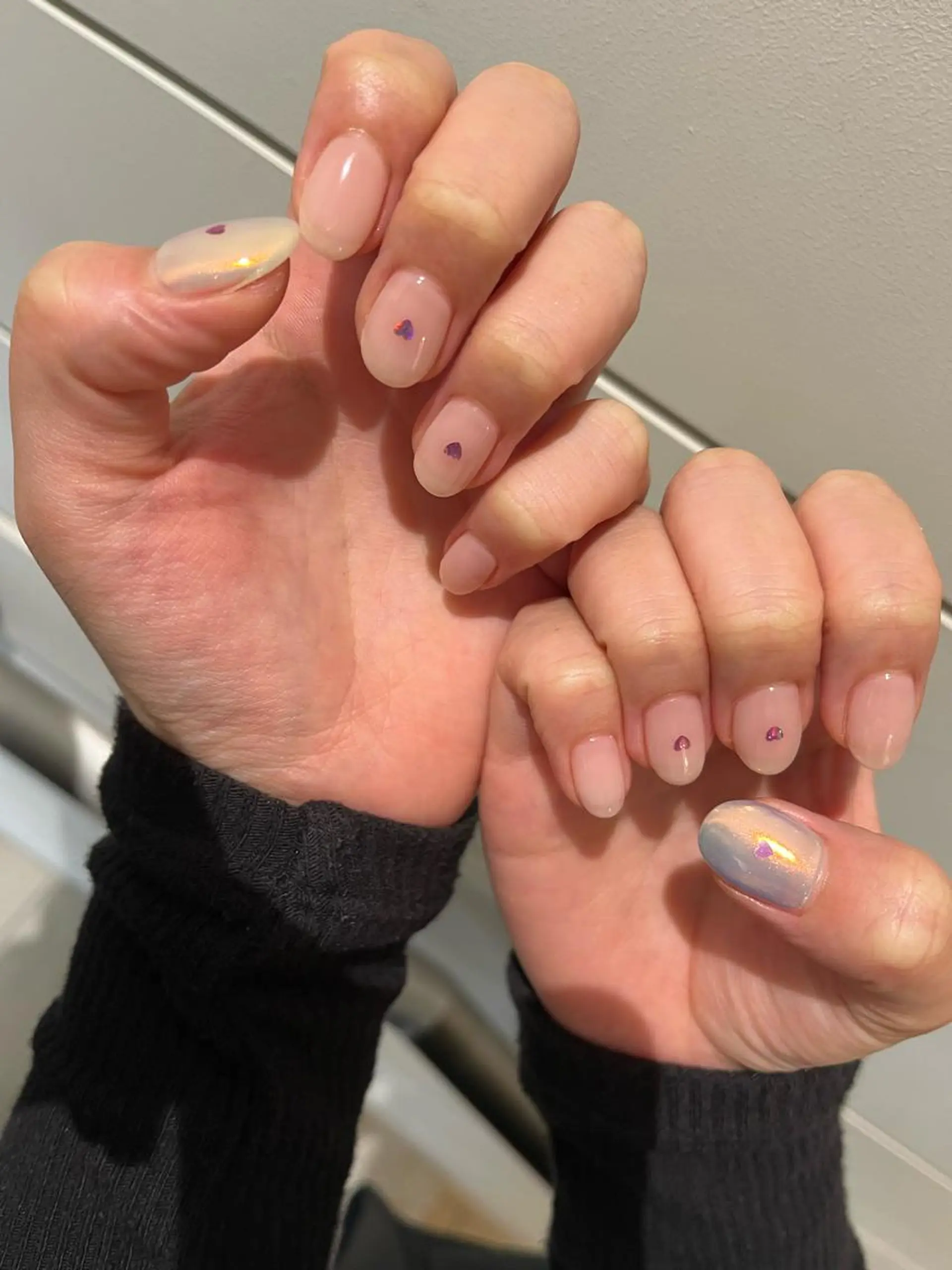 ネイル ガーリー ハート ミラーネイル オレンジ シンプルネイル Momone /渋谷/パラジェルのネイルデザイン