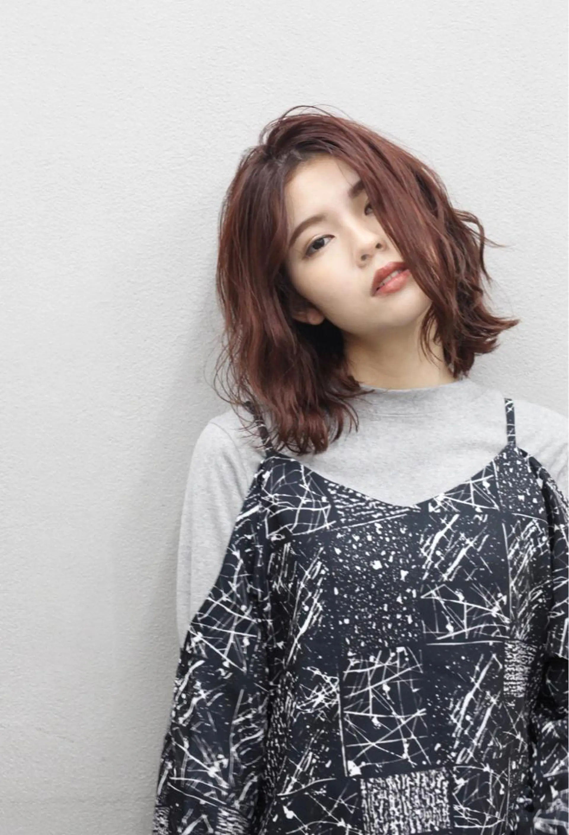 ミディアム カラー 切りっぱなしボブ ボブ カット ヘアカラー ボブ/ショート/ 白髪染め/メンズ葛西のヘアスタイル