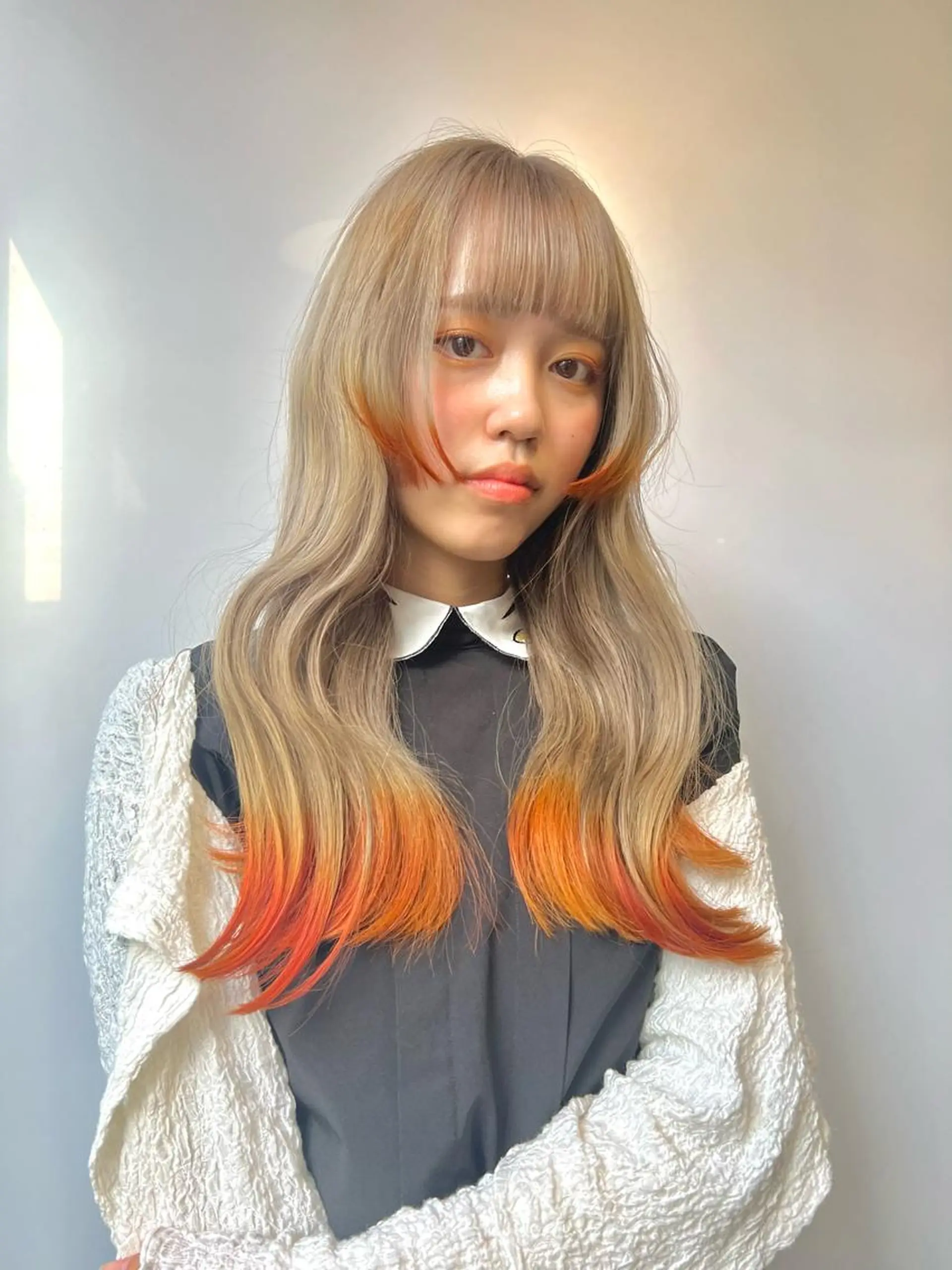 ロング カラー パーマ ヘアアレンジ ヘアカラー ツガミ リナのヘアスタイル
