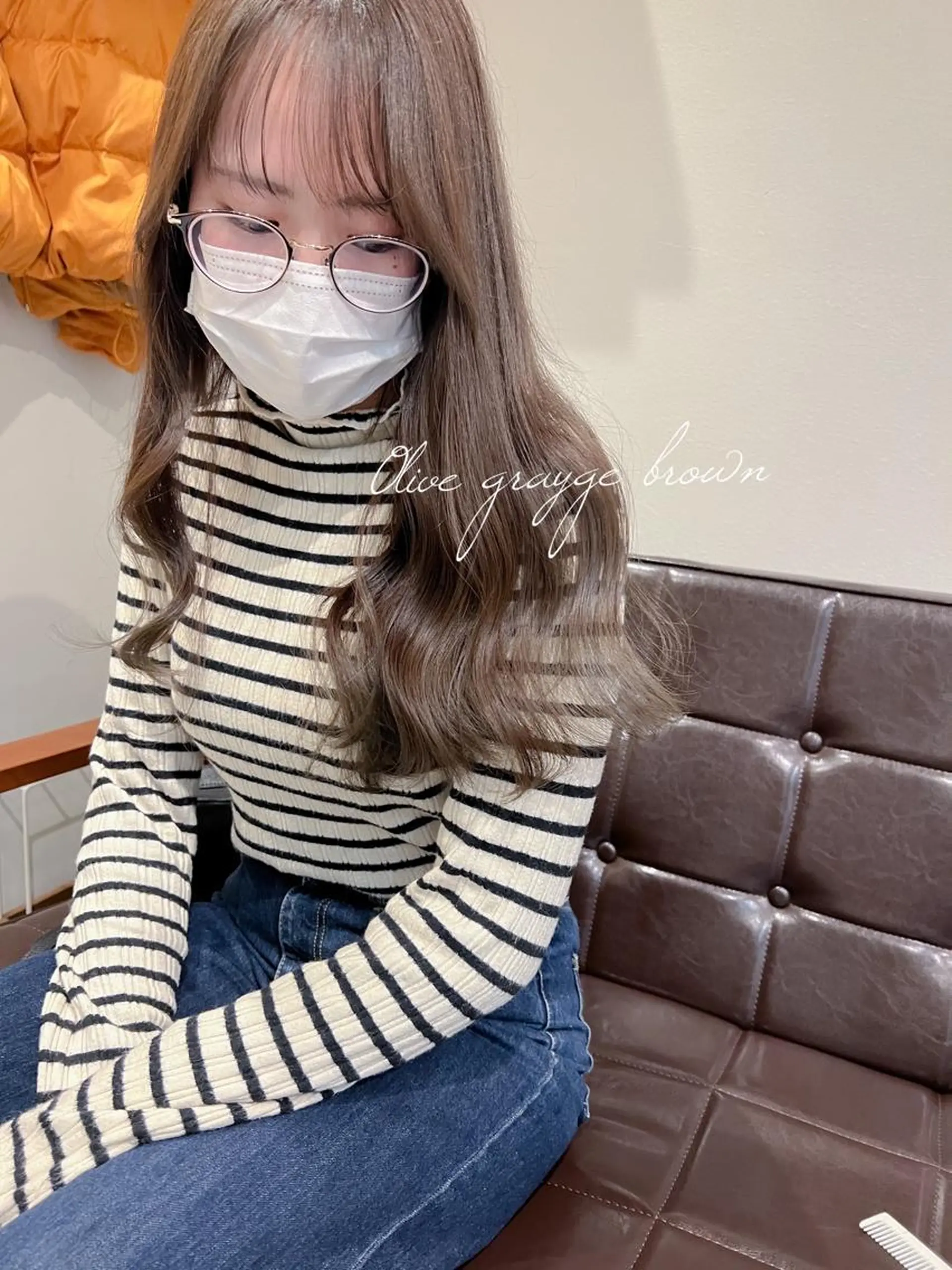 ロング カラー ベージュカラー ブリーチ ブリーチなしカラー オリーブベージュ カット ヘアカラー トリートメント カラーパティシエ facce🌼ikoのヘアスタイル