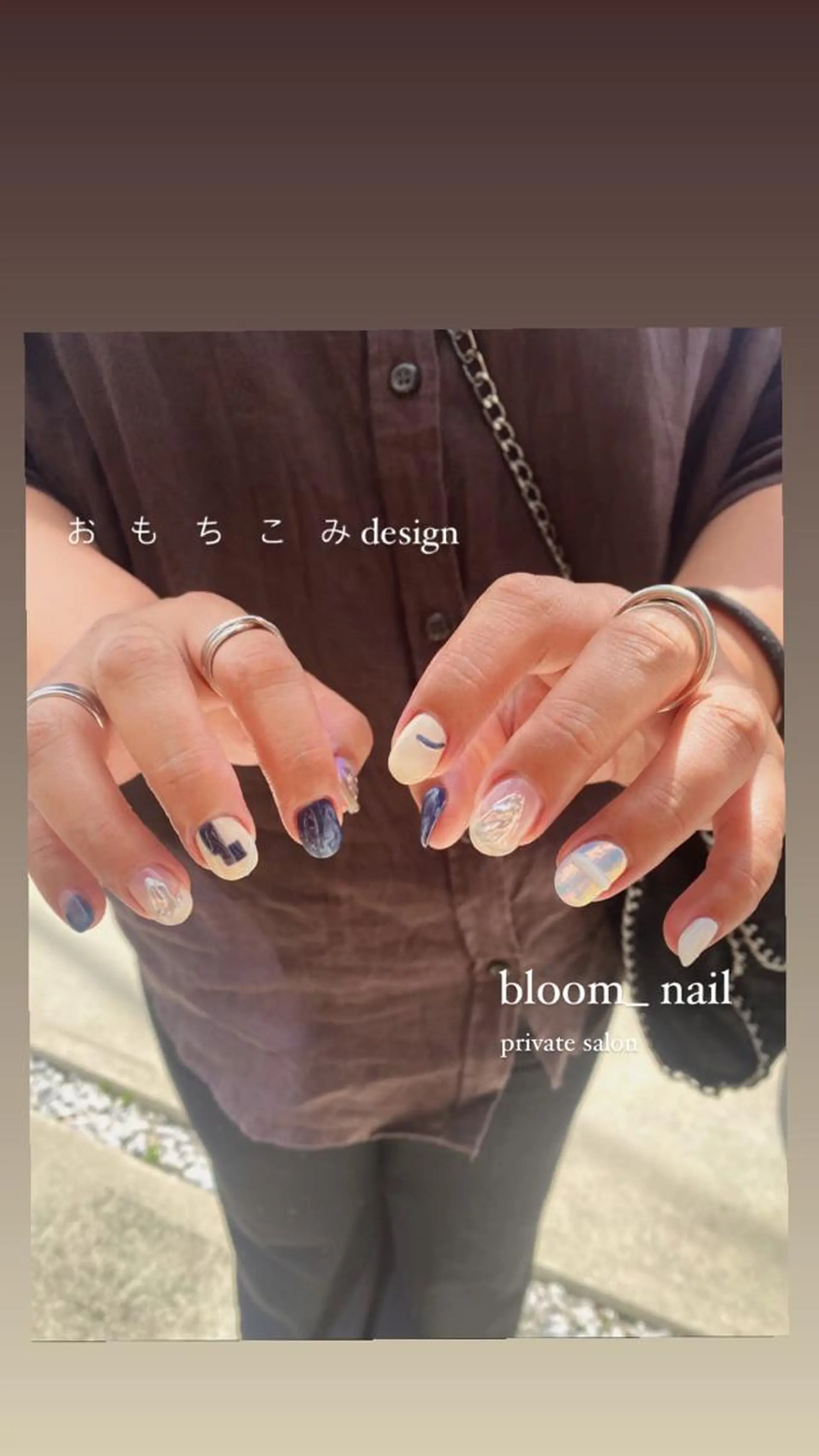ネイル アートネイル ブルー ジェルネイル 持ち込み ネイビー ハンドネイル ハンドケア bloom_ nailのネイルデザイン