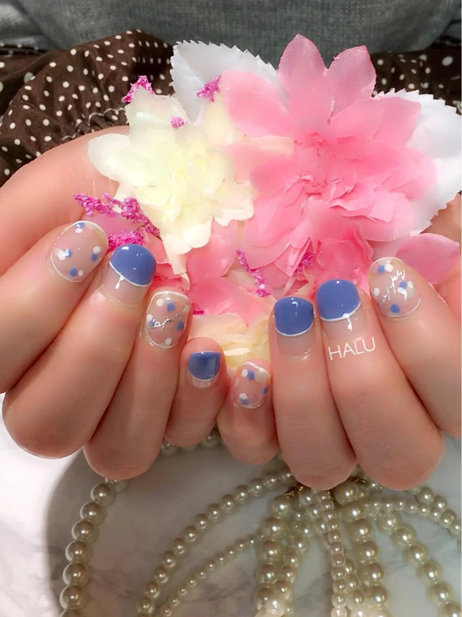 ネイル ドット フレンチネイル 春ネイル HALU ハルのネイルデザイン
