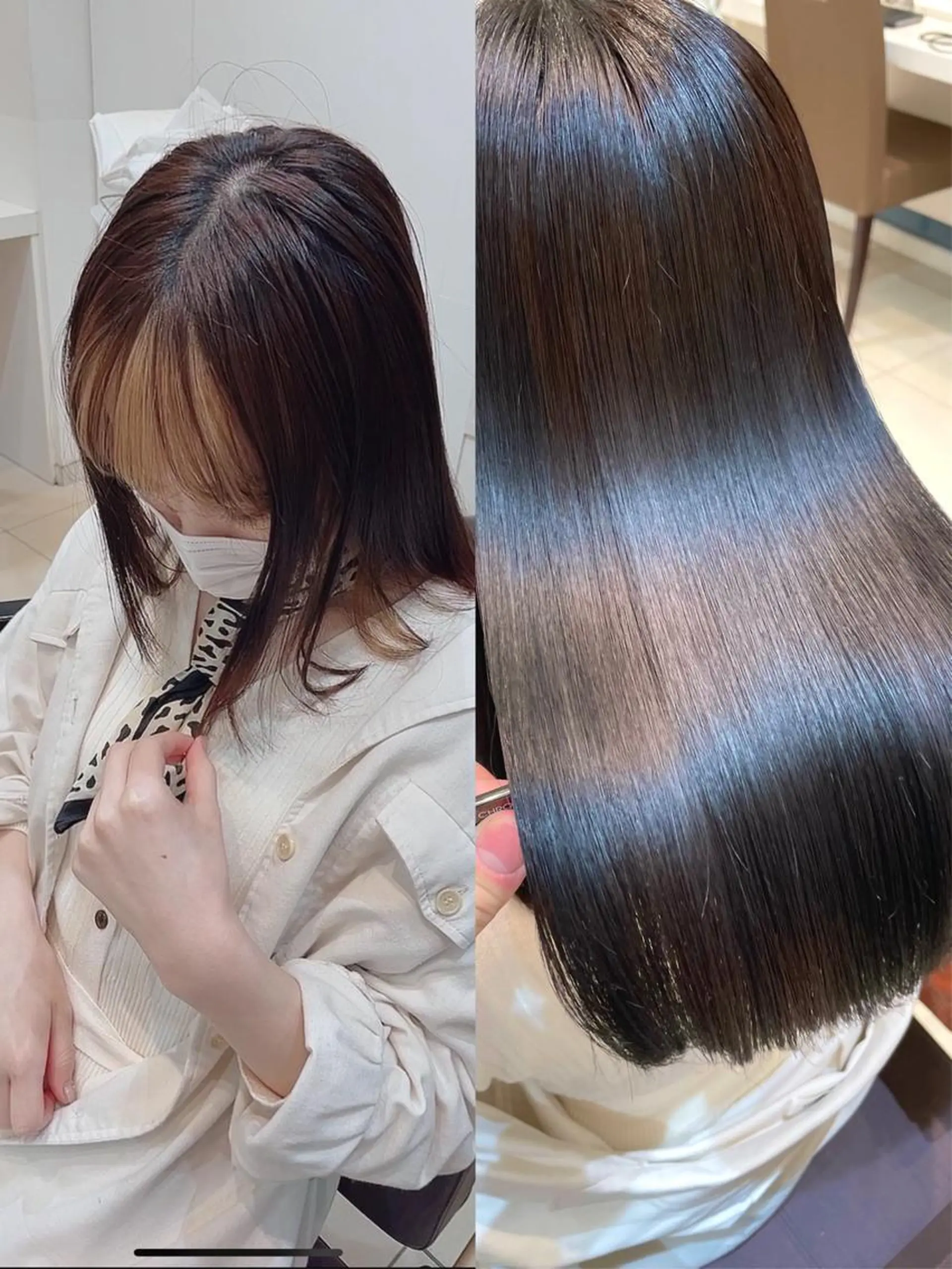 ミディアム パーマ ヘアカラー 縮毛矯正 トリートメント 学割🍒韓国風カット 縮毛矯正市川悟のヘアスタイル
