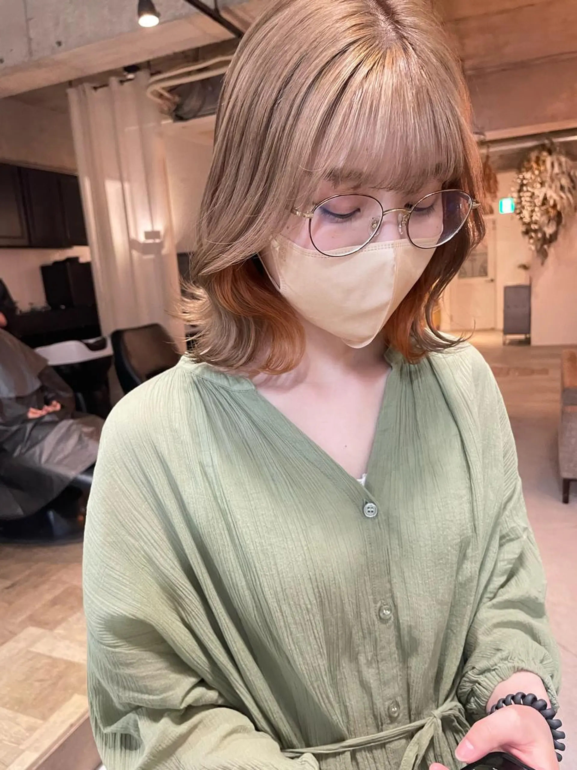 ミディアム カラー カット ヘアカラー トリートメント unico.所属・韓国ヘア/暖色カラー 新美多英のヘアスタイル