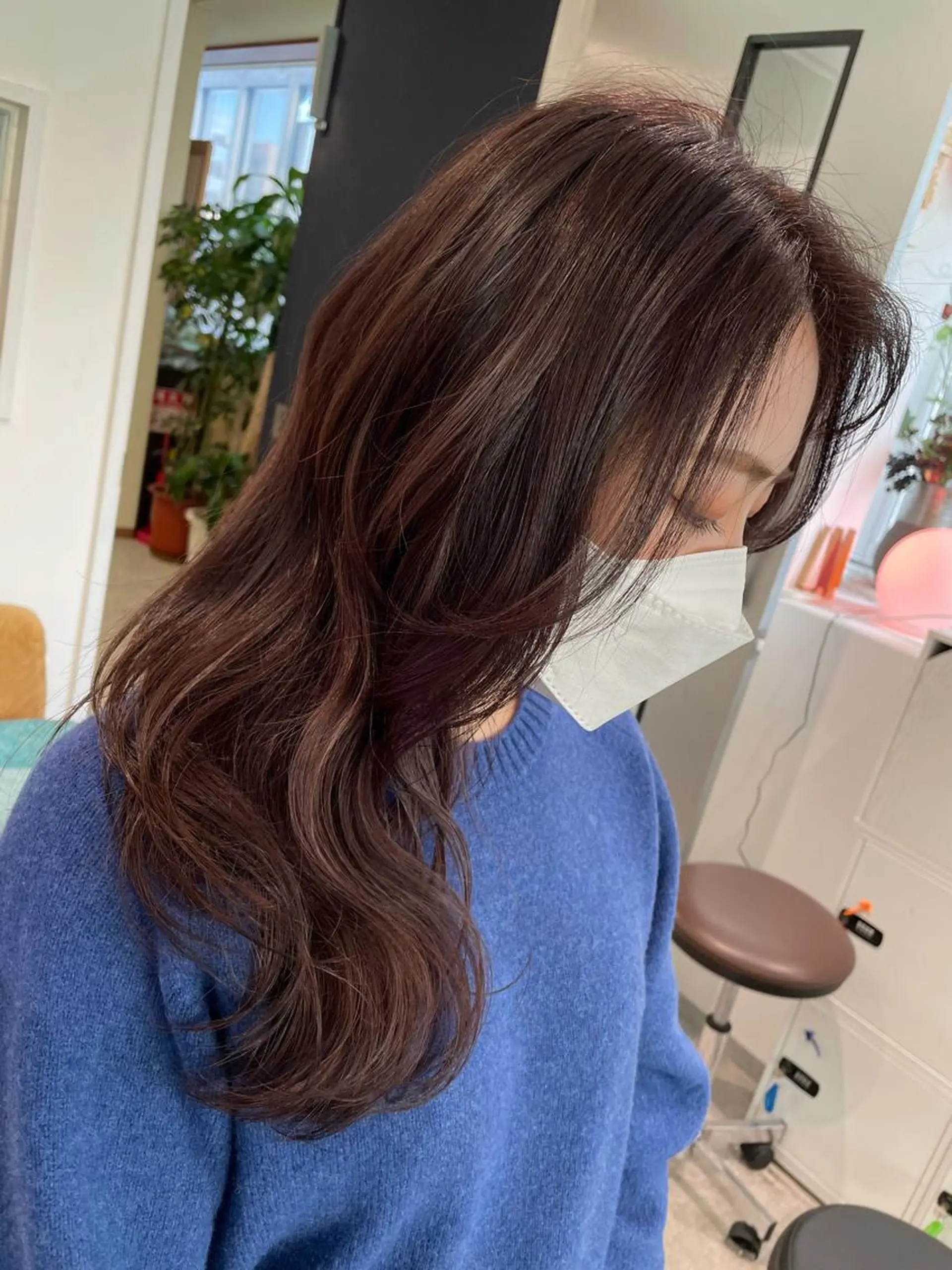 ロング カラー ブリーチ ブラウンカラー ピンクカラー ピンクブラウン ヘアカラー 京都美容師 塩のヘアスタイル
