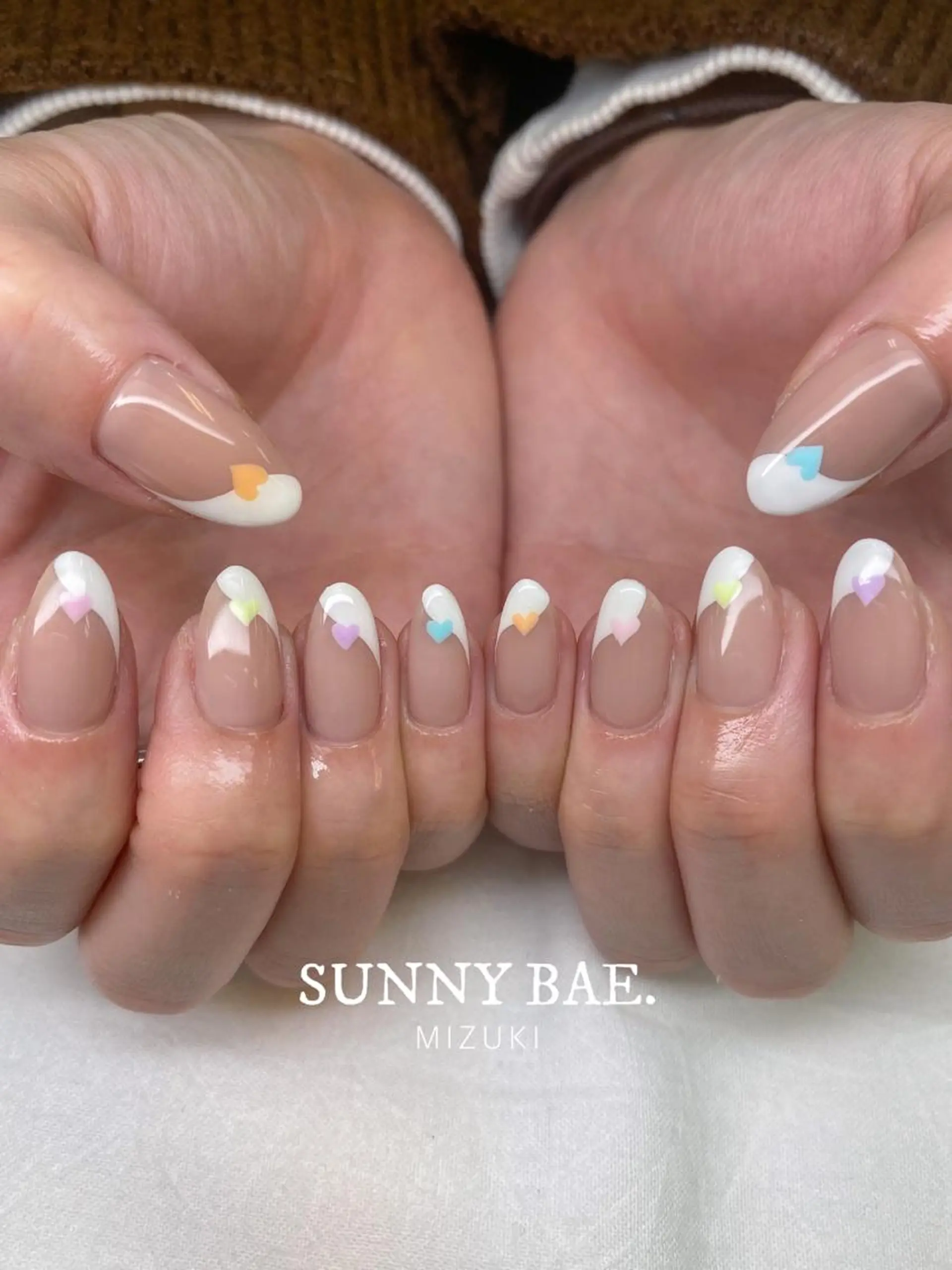 ネイル フレンチネイル ハート パステルネイル 春ネイル ハンドネイル SUNNY BAE. 🌼MIZUKIのネイルデザイン