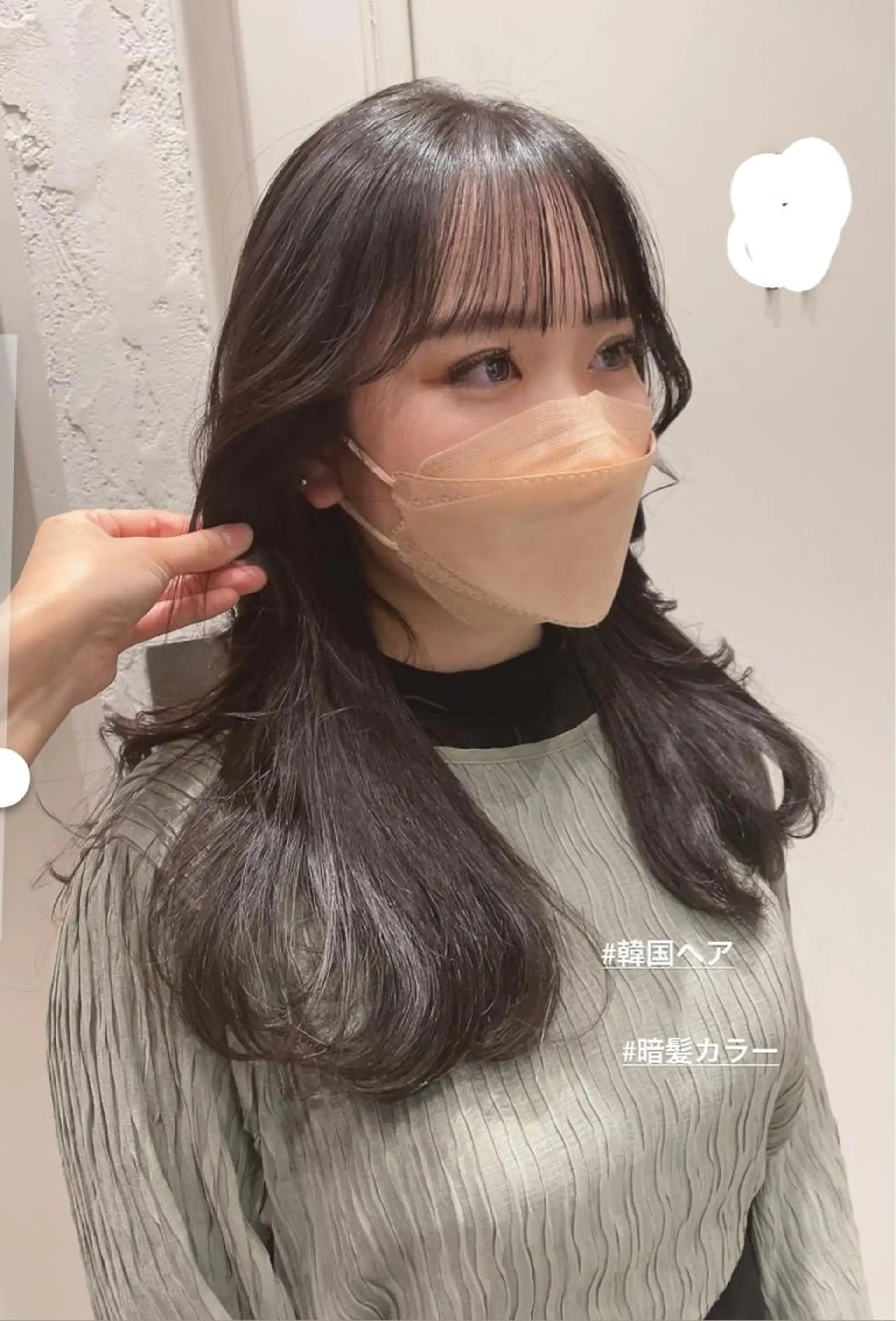 ロング 韓国風ヘア シースルーバング サイドバング 小顔カット カット ヘアカラー トリートメント ヘッドスパ ヘアセット Hair Salon BOTTOMS所属・✨透明感ケアカラー✨ 長野ゆきなのヘアスタイル