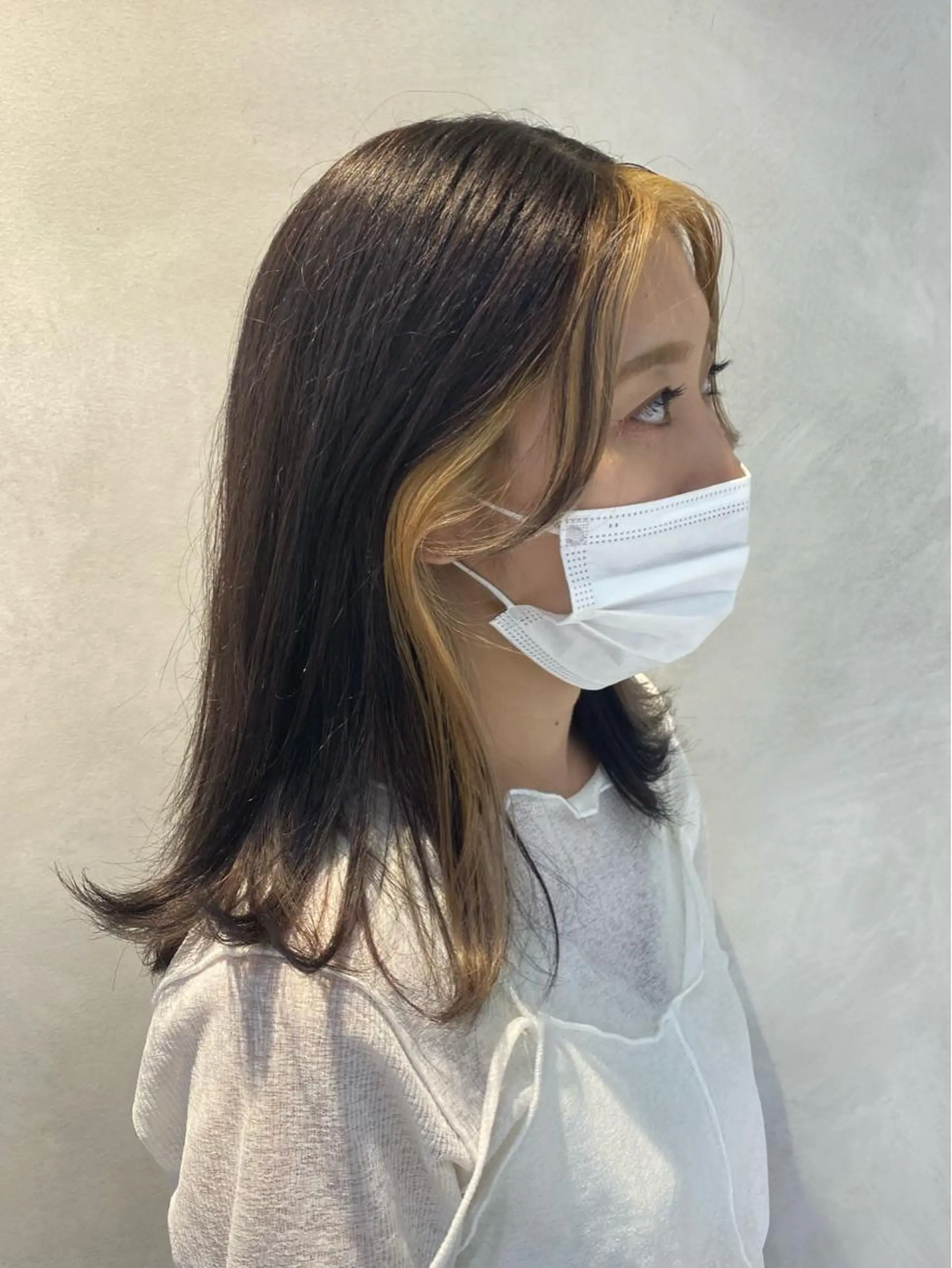 ミディアム ミストバング 韓国風ヘア ヘアカラー 寒河江 舞奈のマツエク・マツパデザイン