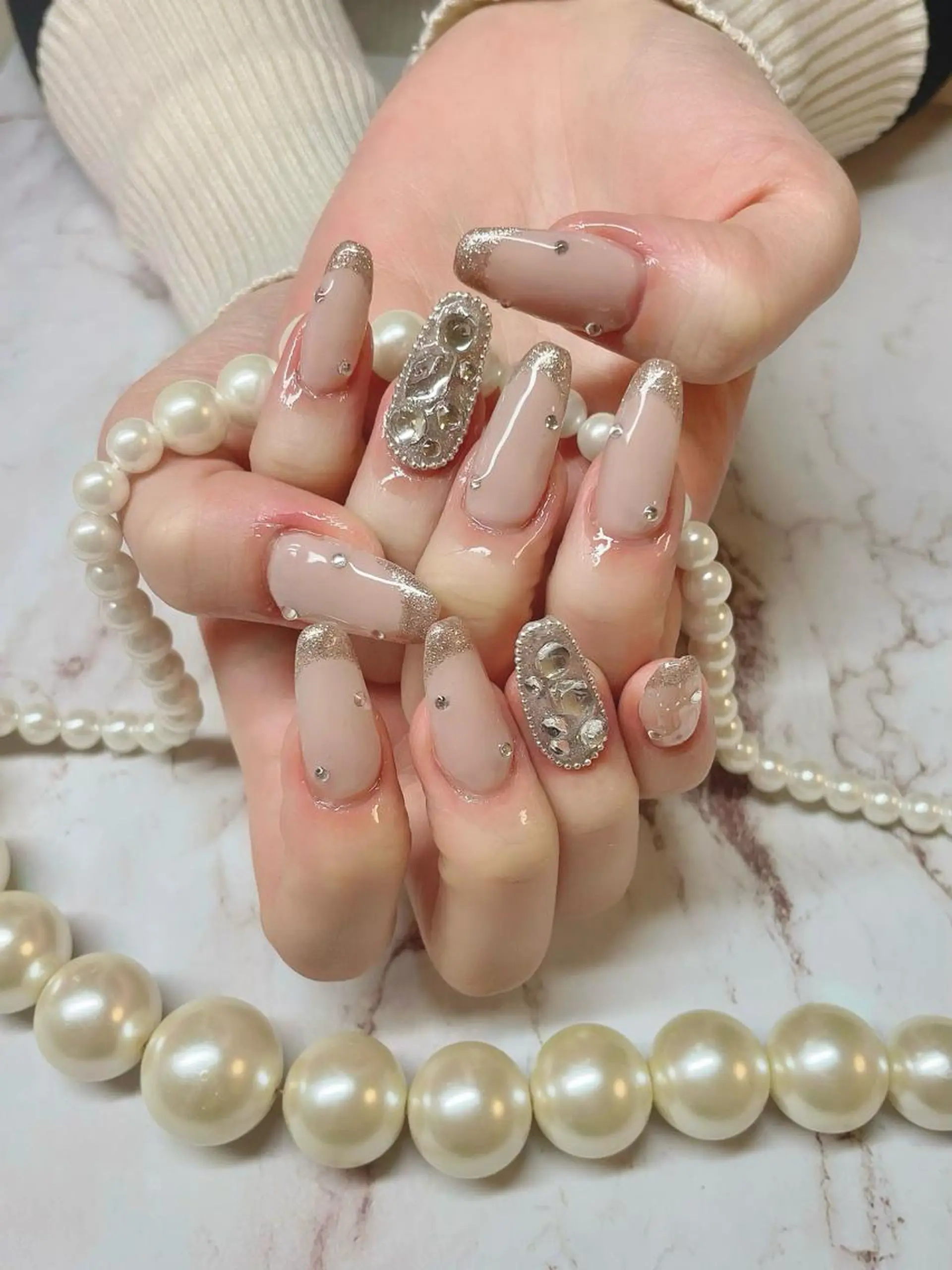 ネイル フレンチネイル ラメ(グリッター) ハンドネイル Nail salon 🎀Angeのネイルデザイン