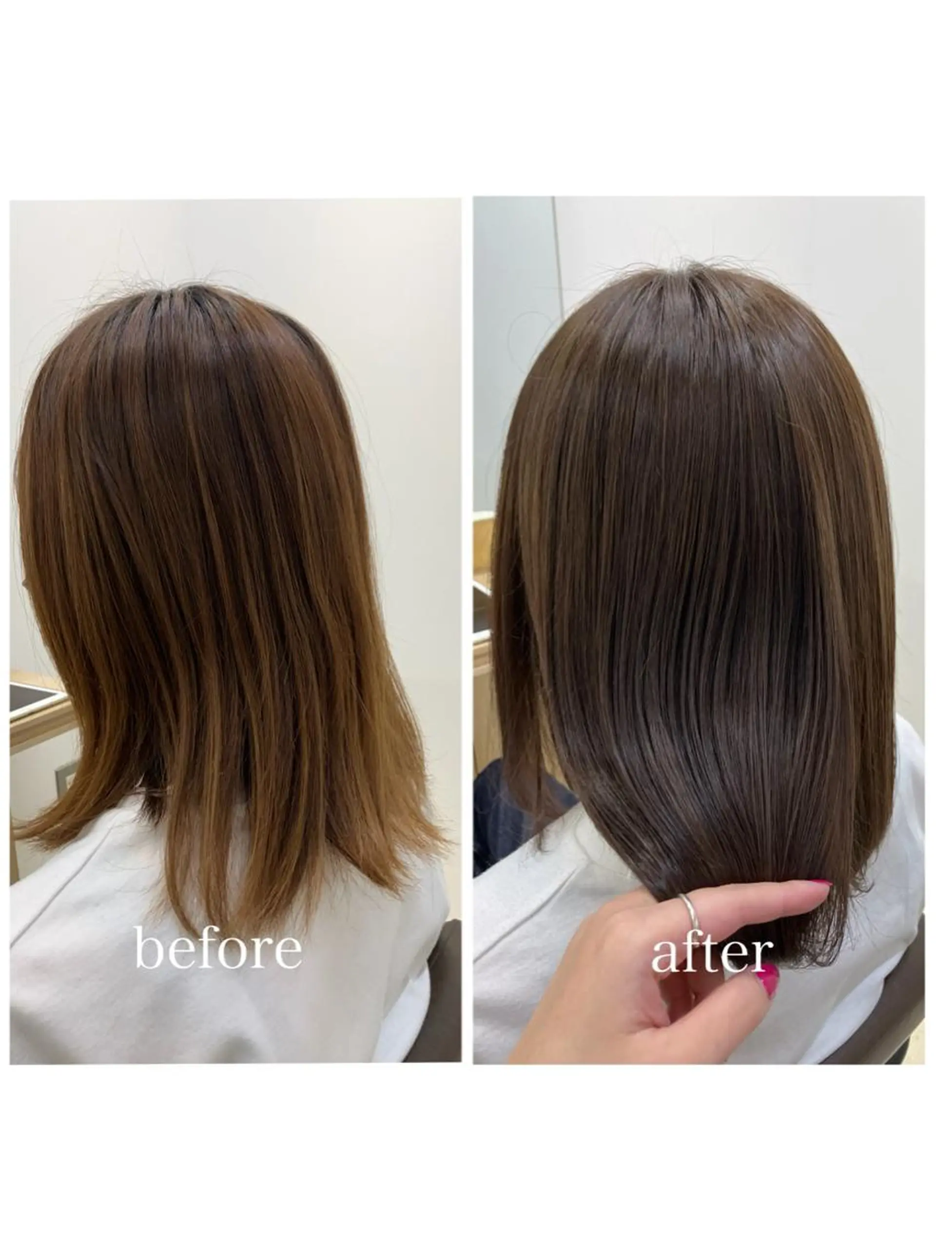 ミディアム カラー ベージュカラー 透明感カラー オレンジ カット ヘアカラー トリートメント 寺崎 琴音のヘアスタイル
