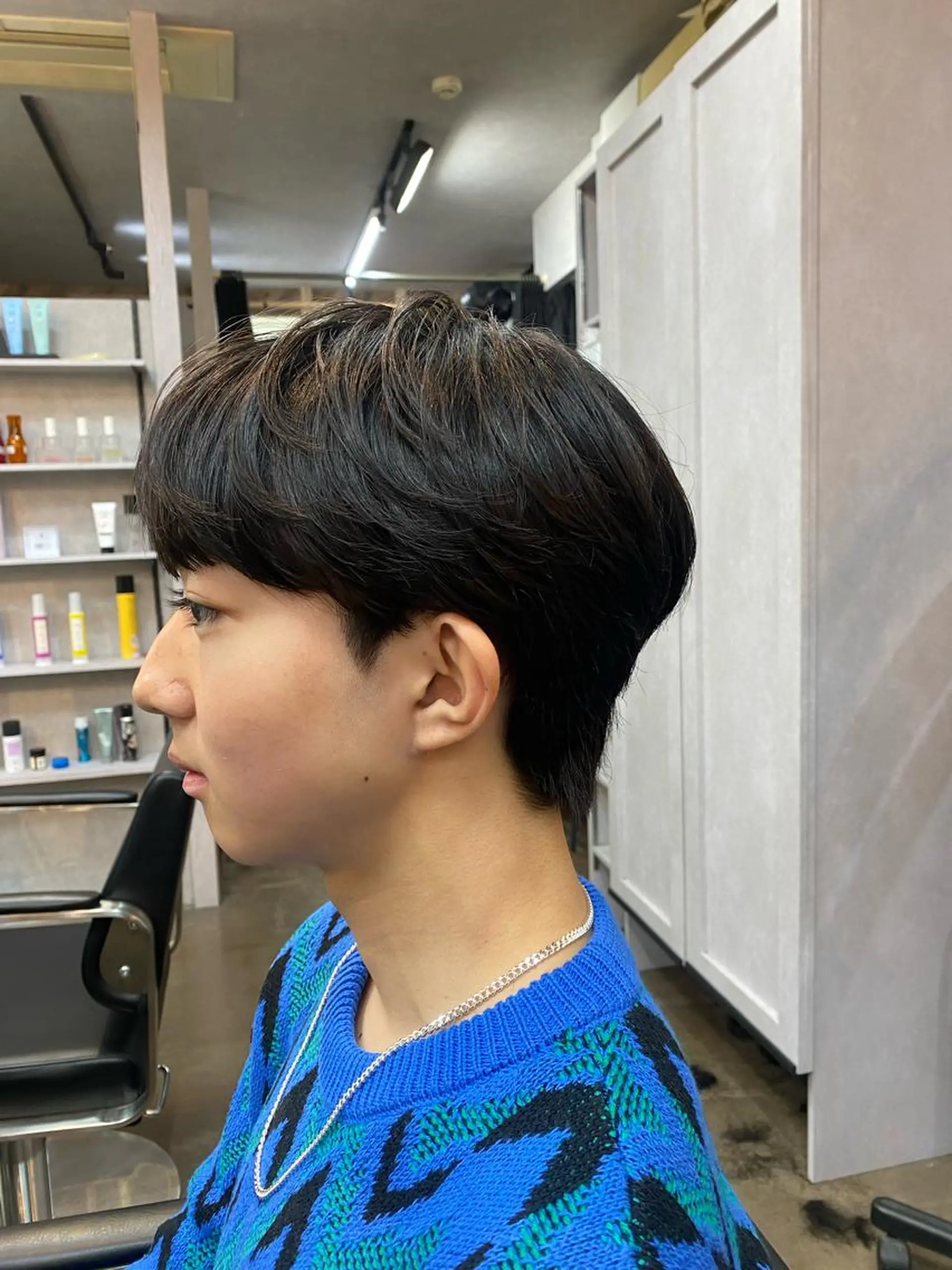 ショート パーマ メンズ カット トリートメント ヘアセット レイヤー/ウルフエク テブリーチ磯部ユズキのヘアスタイル