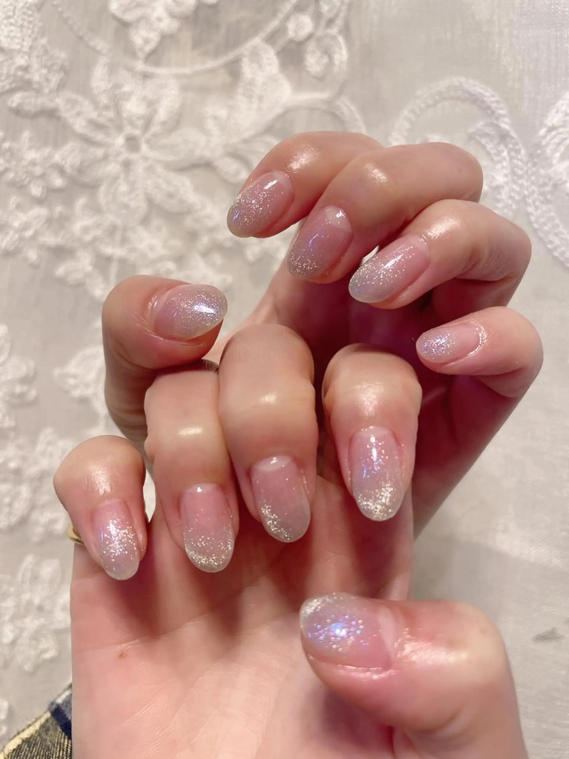 ネイル アートネイル ブルー ダブルフレンチ フレンチネイル ジェルネイル 森田(傅) 霞のネイルデザイン