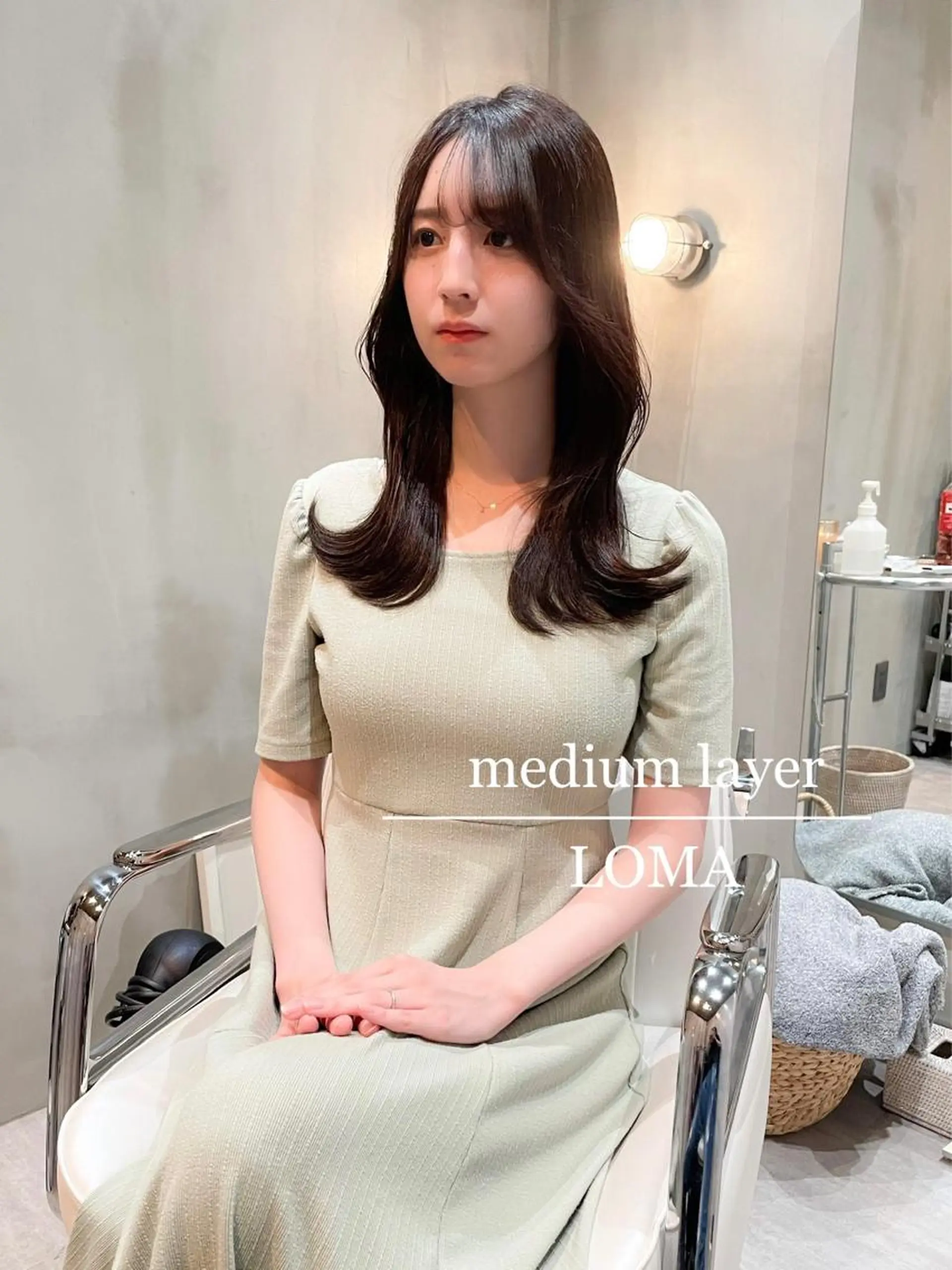 ミディアム ミディアムレイヤー くびれヘア 髪質改善 韓国風ヘア レイヤーカット カット ヘアカラー トリートメント LOMA🇰🇷 銀座のヘアスタイル