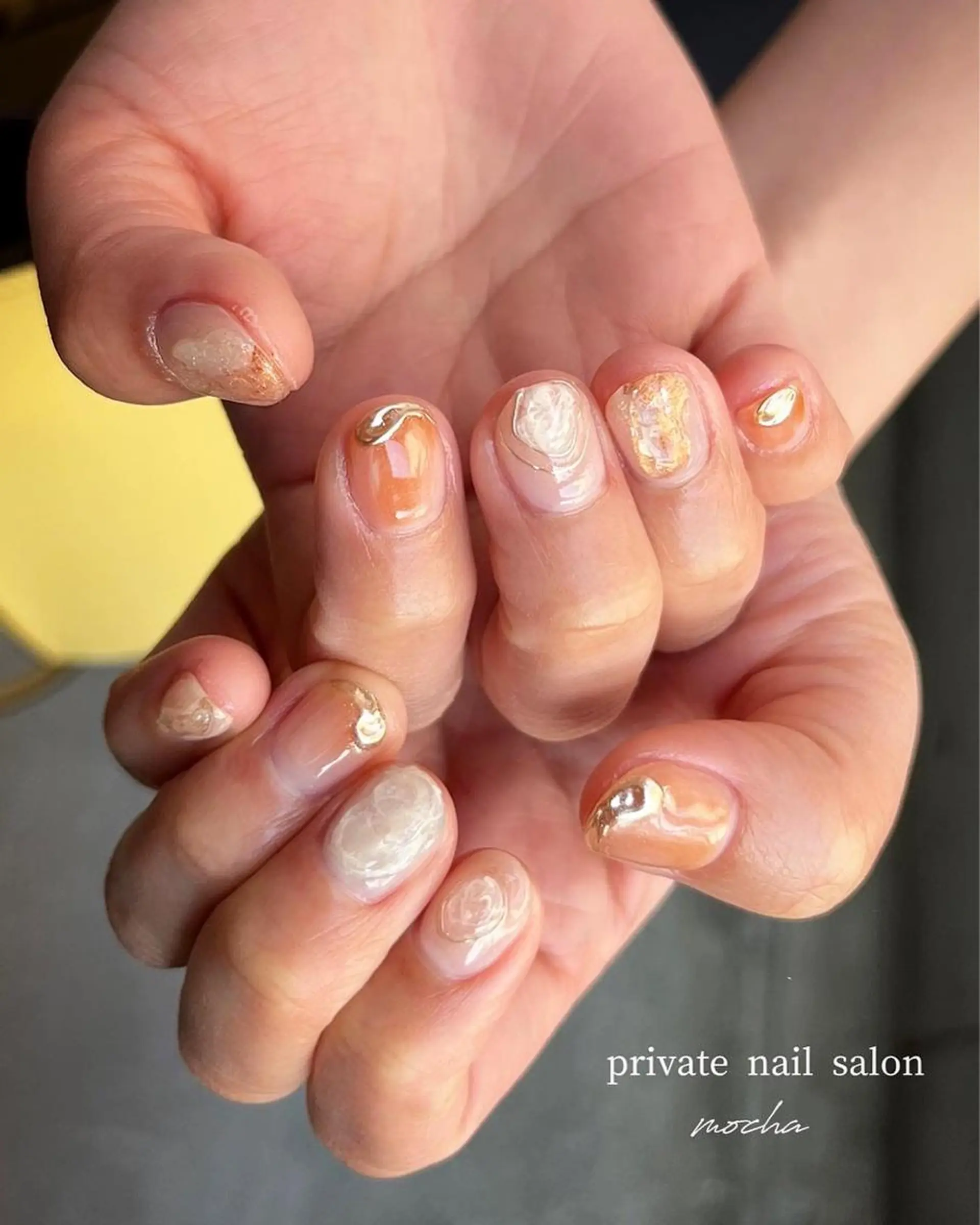 ネイル カジュアル チークネイル フレンチネイル ジェルネイル マグネットネイル ハンドネイル mocha nailのネイルデザイン