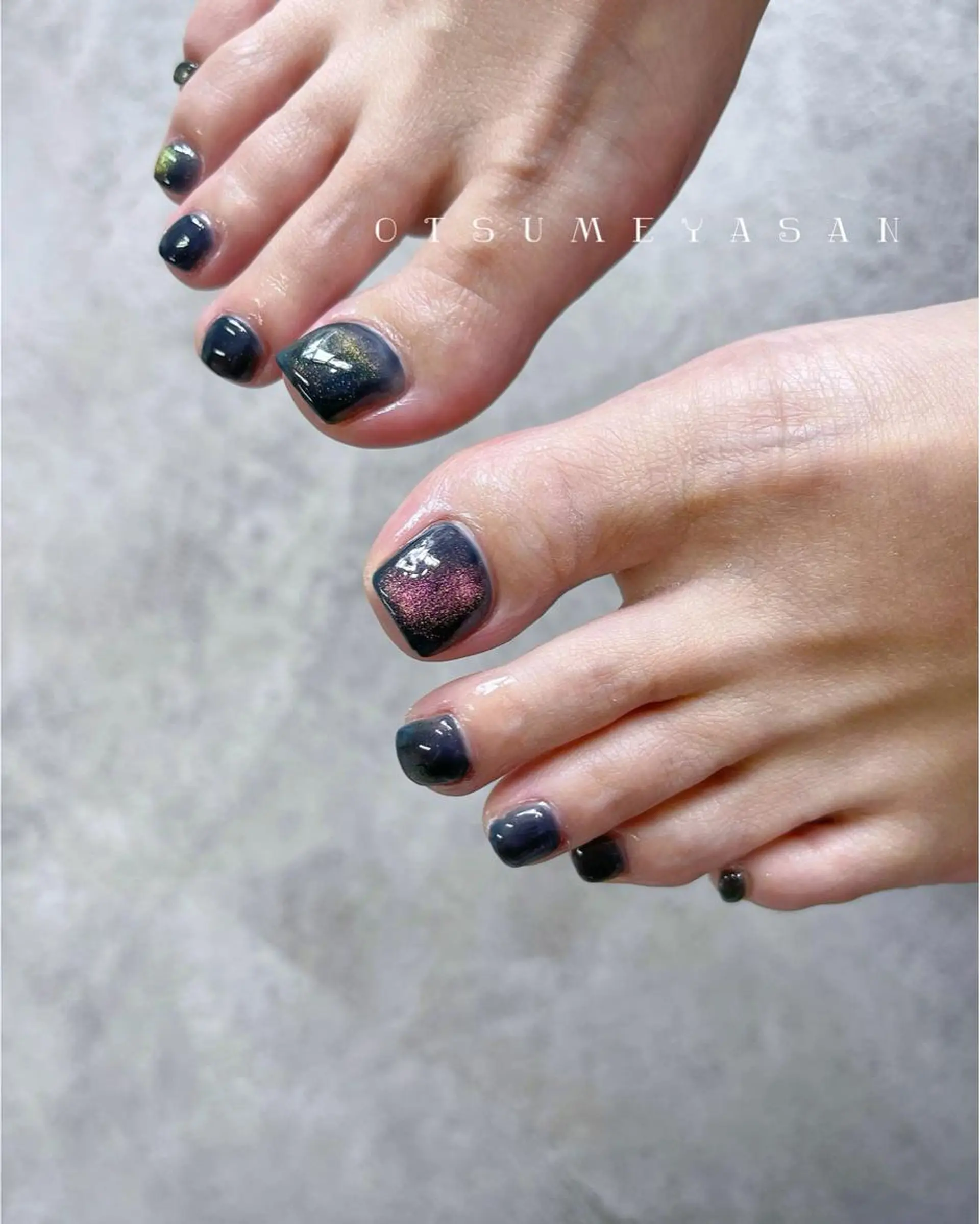ネイル オーロラネイル フットネイル 氷ネイル・うるうるネイル マグネットネイル ミラーネイル otsumeyasan所属・わたなべ ちかのネイルデザイン