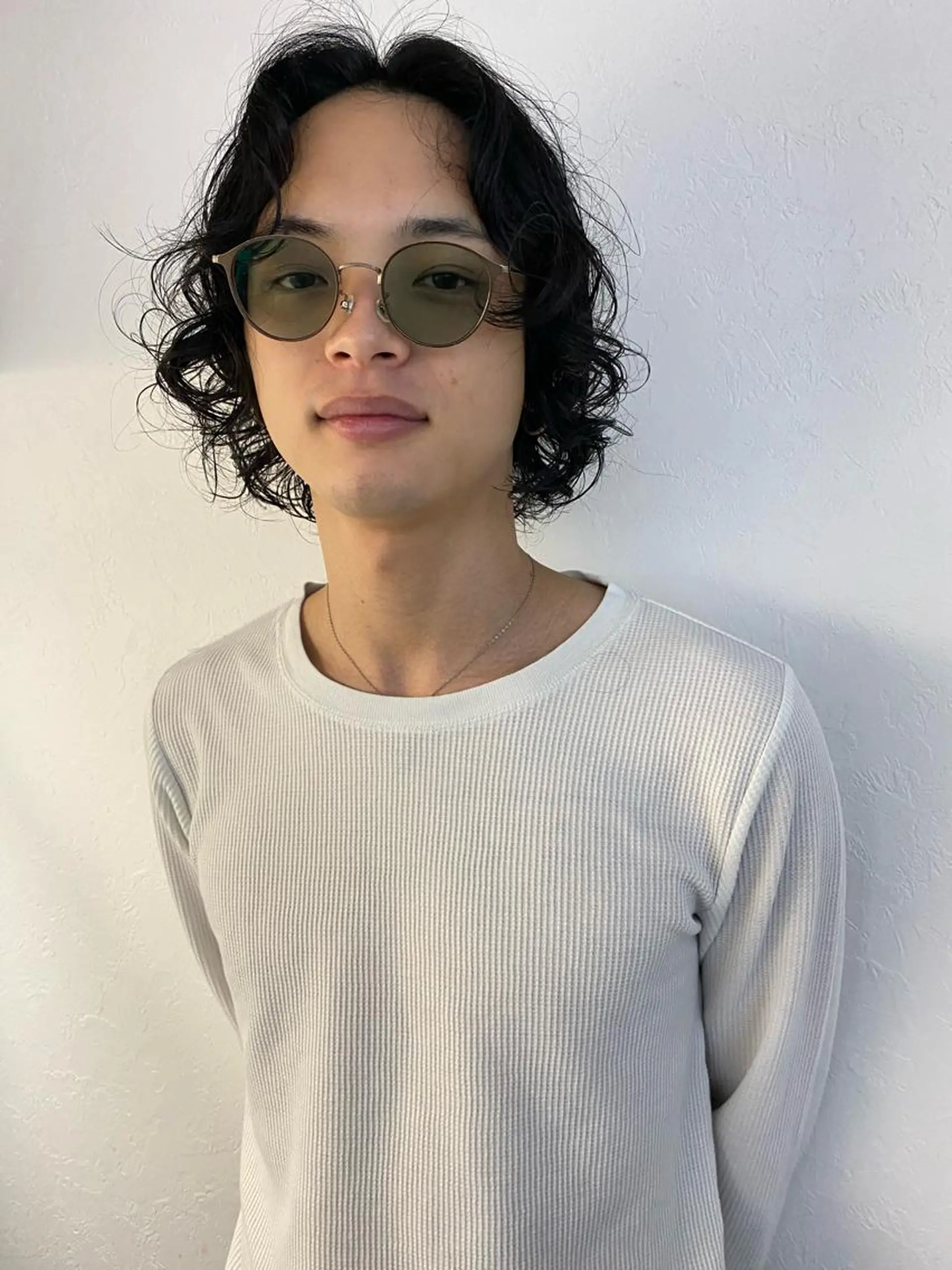 ミディアム パーマ メンズ 森貴裕/ベージュ/ パーマ/オリーブのヘアスタイル