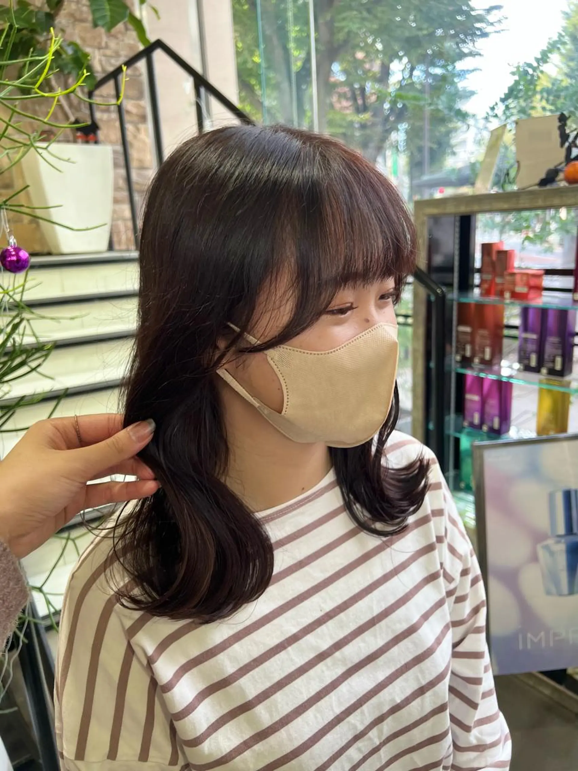 ミディアム カラー ヘアアレンジ ブラウンカラー チョコレートブラウン カット ヘアカラー トリートメント チャンモリパーマ/韓 国/Minami🦋のヘアスタイル
