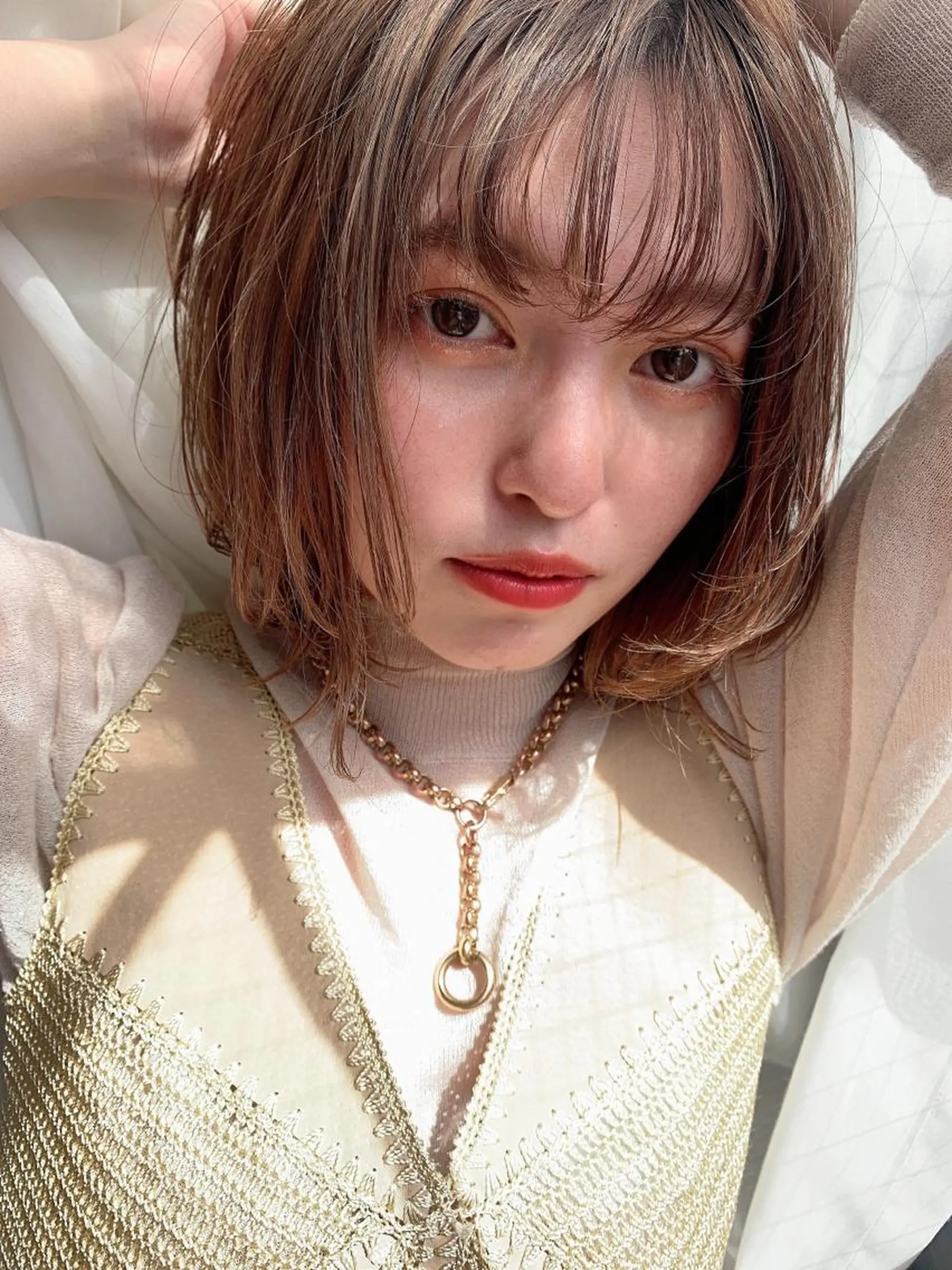 ミディアム ヘアカラー 小顔レイヤー×コンパ クトボブ/林隆平のヘアスタイル