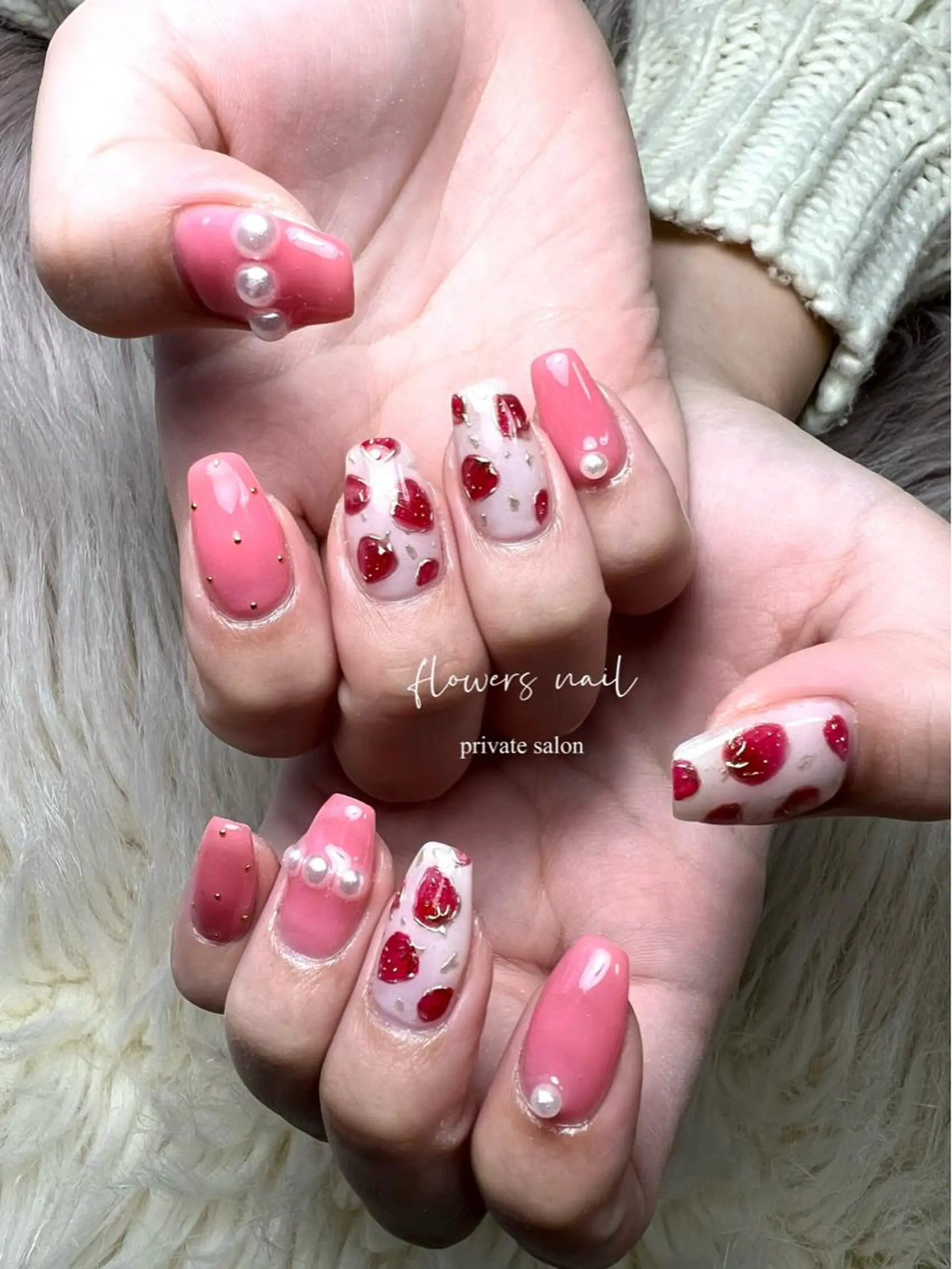 ネイル ジェルネイル ガーリー 持ち込み パラジェル ピンク flowers nailのネイルデザイン