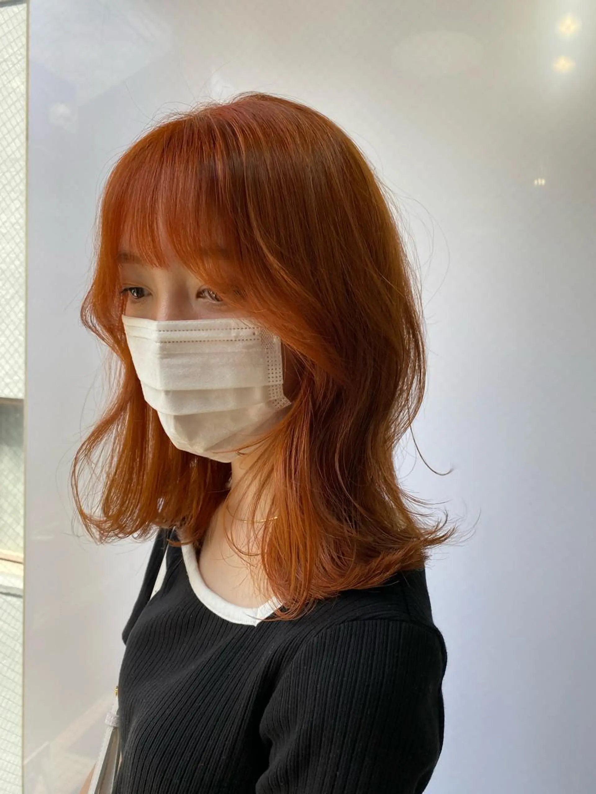 ミディアム カラー ハイトーンカラー ハイトーンオレンジ オレンジ くびれヘア Pia hair Design Yakuin所属・Pia ツボイ ケイタのヘアスタイル