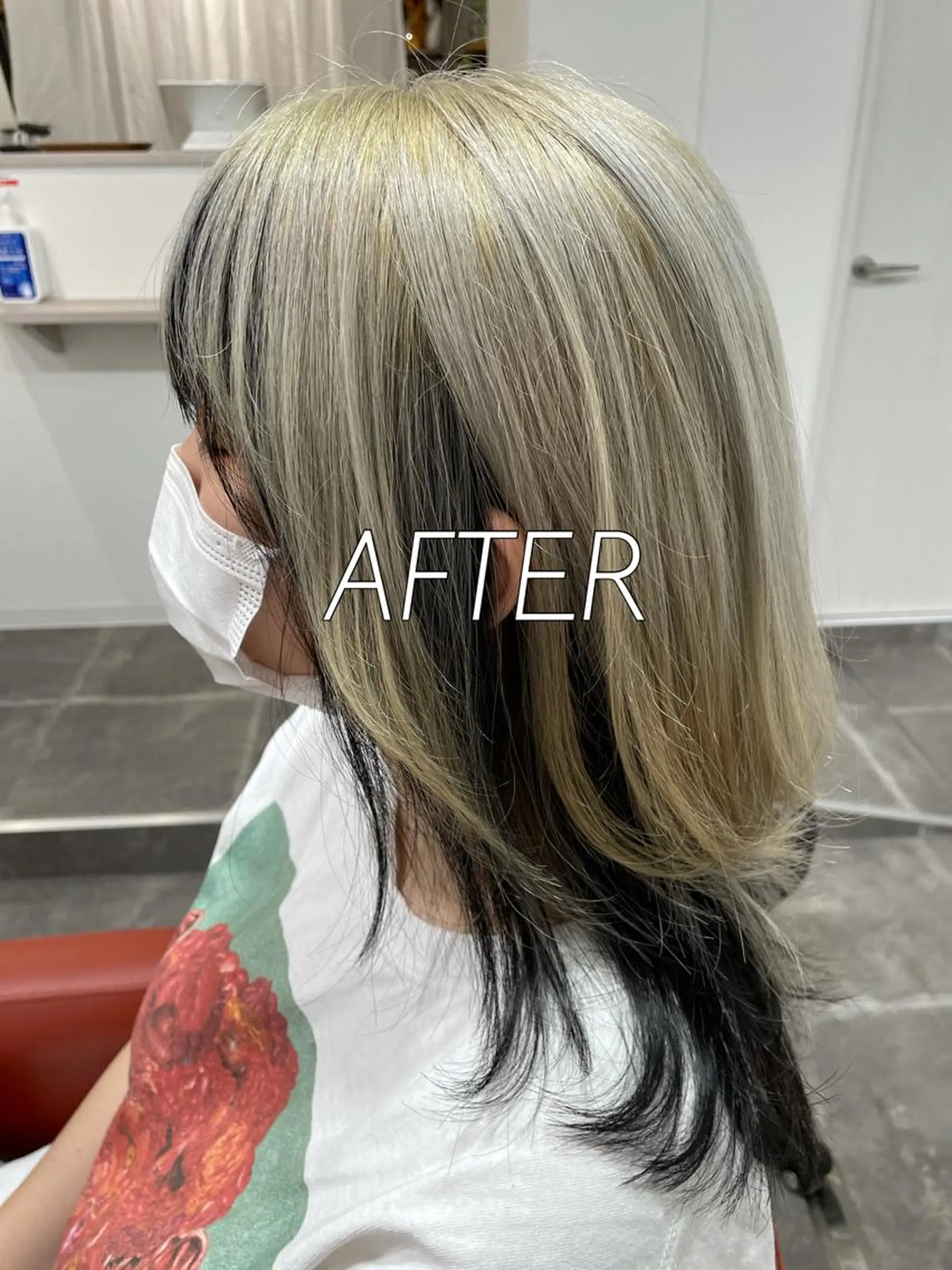 ミディアム カラー ベージュカラー ブリーチ ホワイトベージュ ウルフカット カット ヘアカラー 森田 一平のヘアスタイル