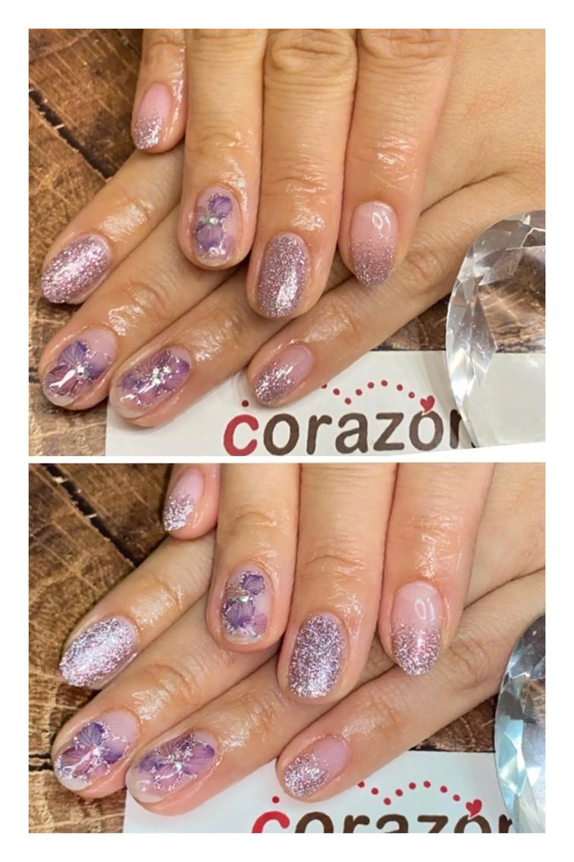 ネイル フラッシュネイル フラワーネイル ラメ(グリッター) パープル corazon所属・ネイリスト aicoのネイルデザイン