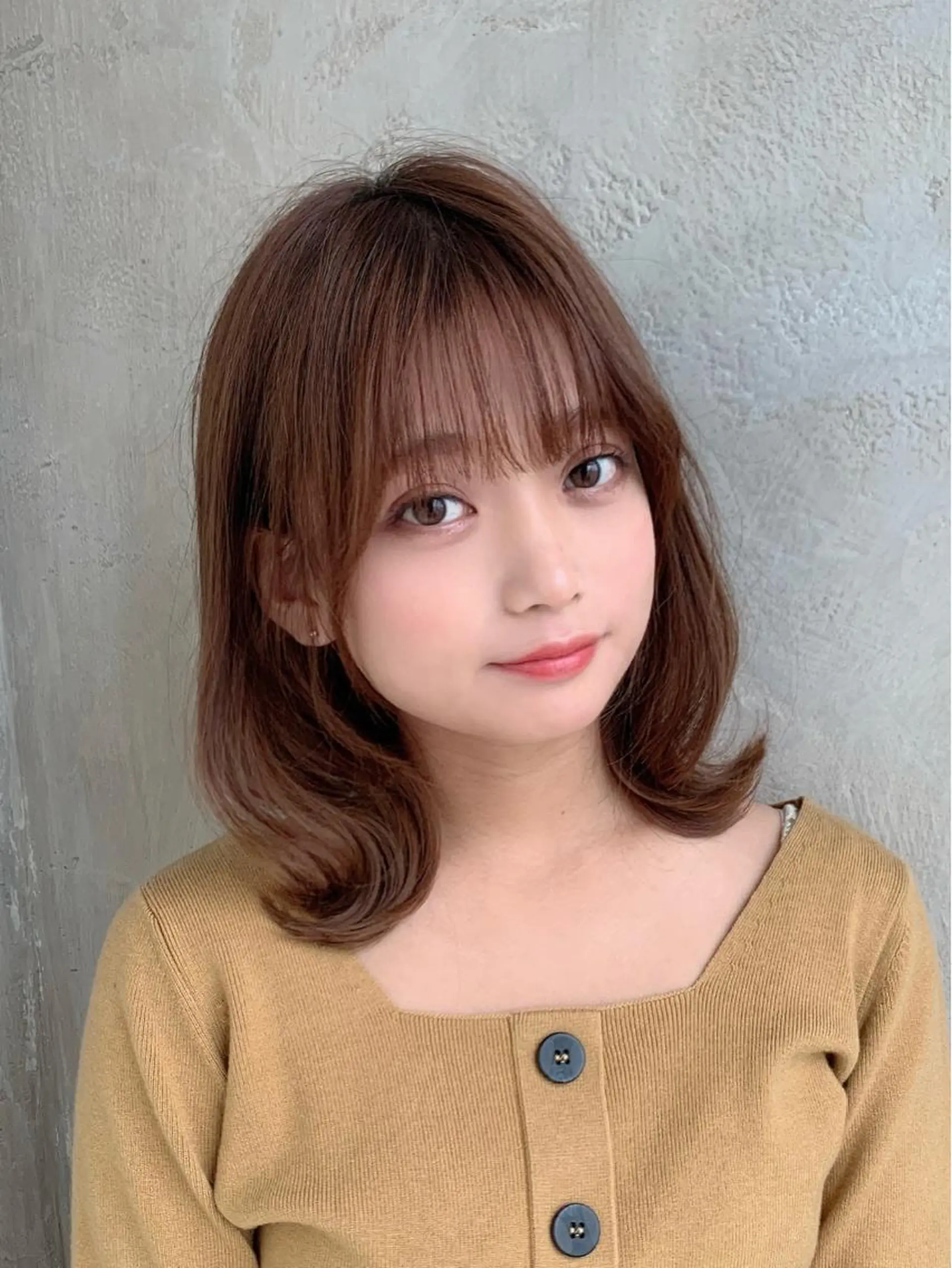ミディアム カット ヘアカラー トリートメント 🧡くびれヘア/前髪 顔周り🧡久原結衣のヘアスタイル