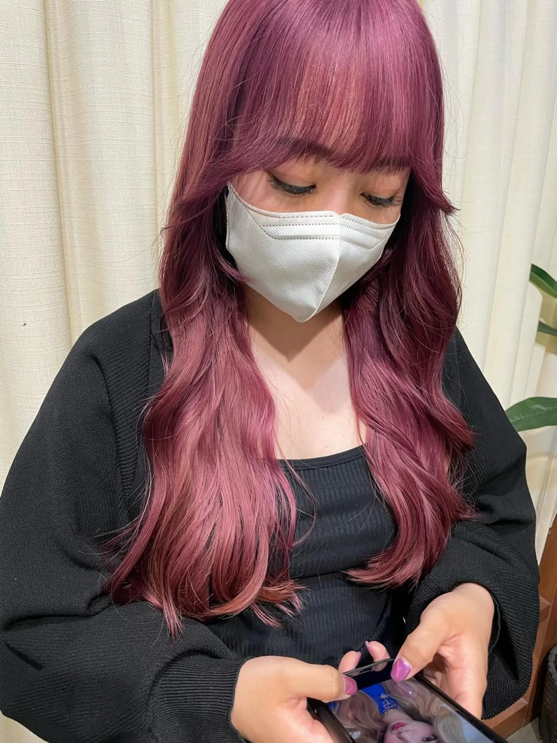 ロング カラー ブリーチ カシス ピンクカラー 羽田翔大/ブリーチ/ ボブカット/店長のヘアスタイル
