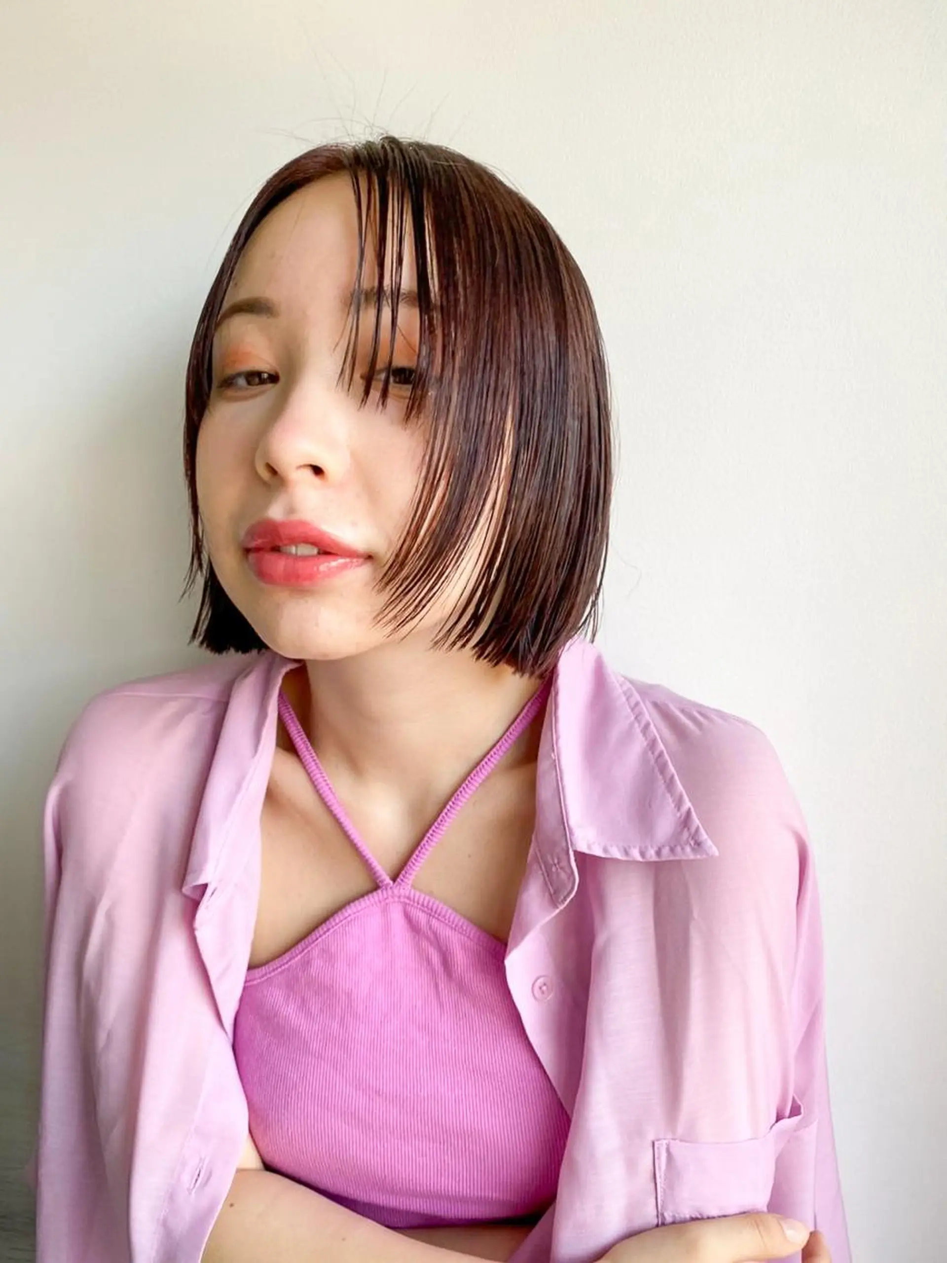 ミディアム パーマ カラー アディクシーカラー ブリーチ ブロンド ブルーカラー ハイライトカラー CEINE＋ officialのヘアスタイル