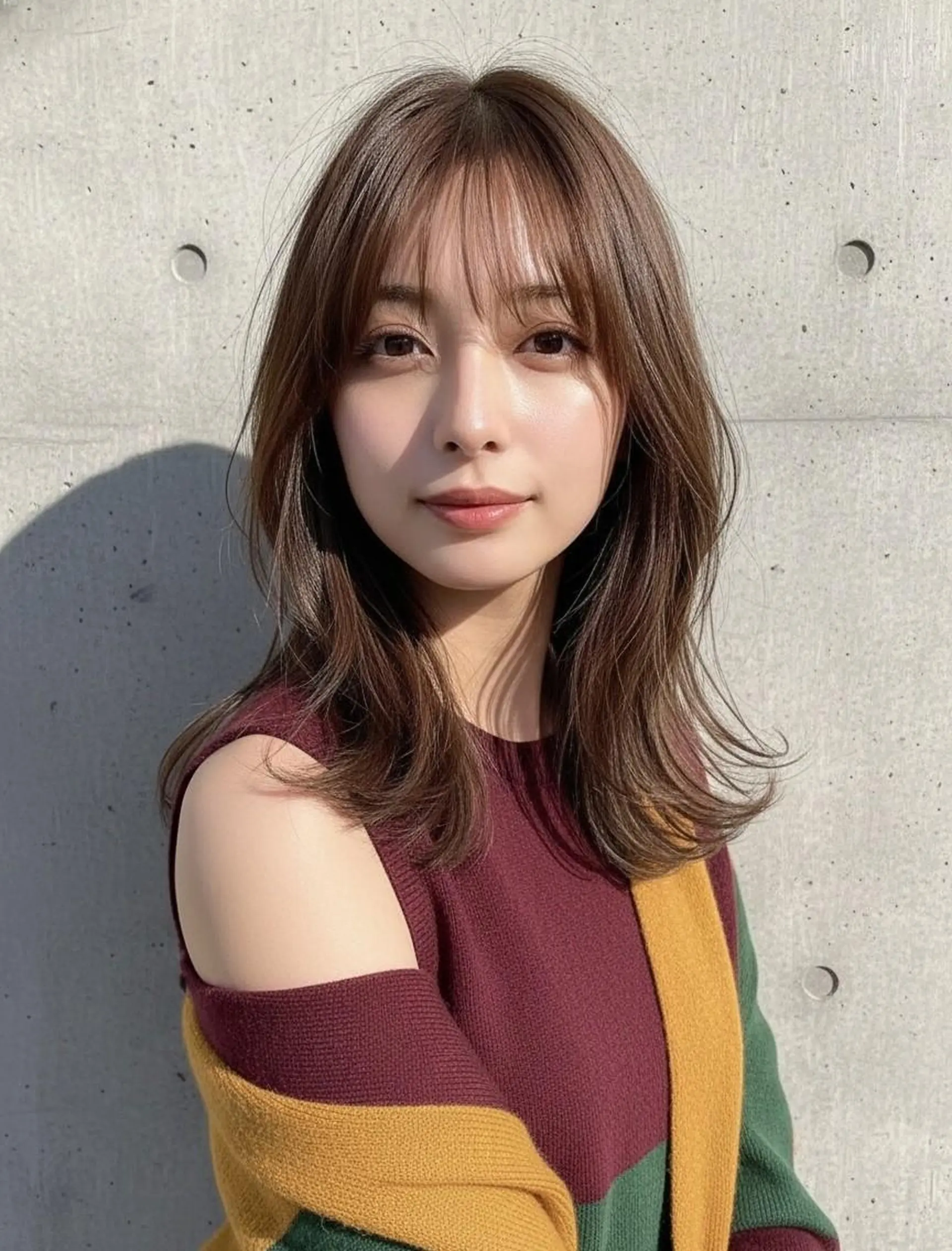 ミディアム パーマ カラー レイヤーカット 小顔カット ニュアンスパーマ カット ヘアカラー トリートメント ヘアセット さく/髪質改善× 縮毛矯正/町田のヘアスタイル