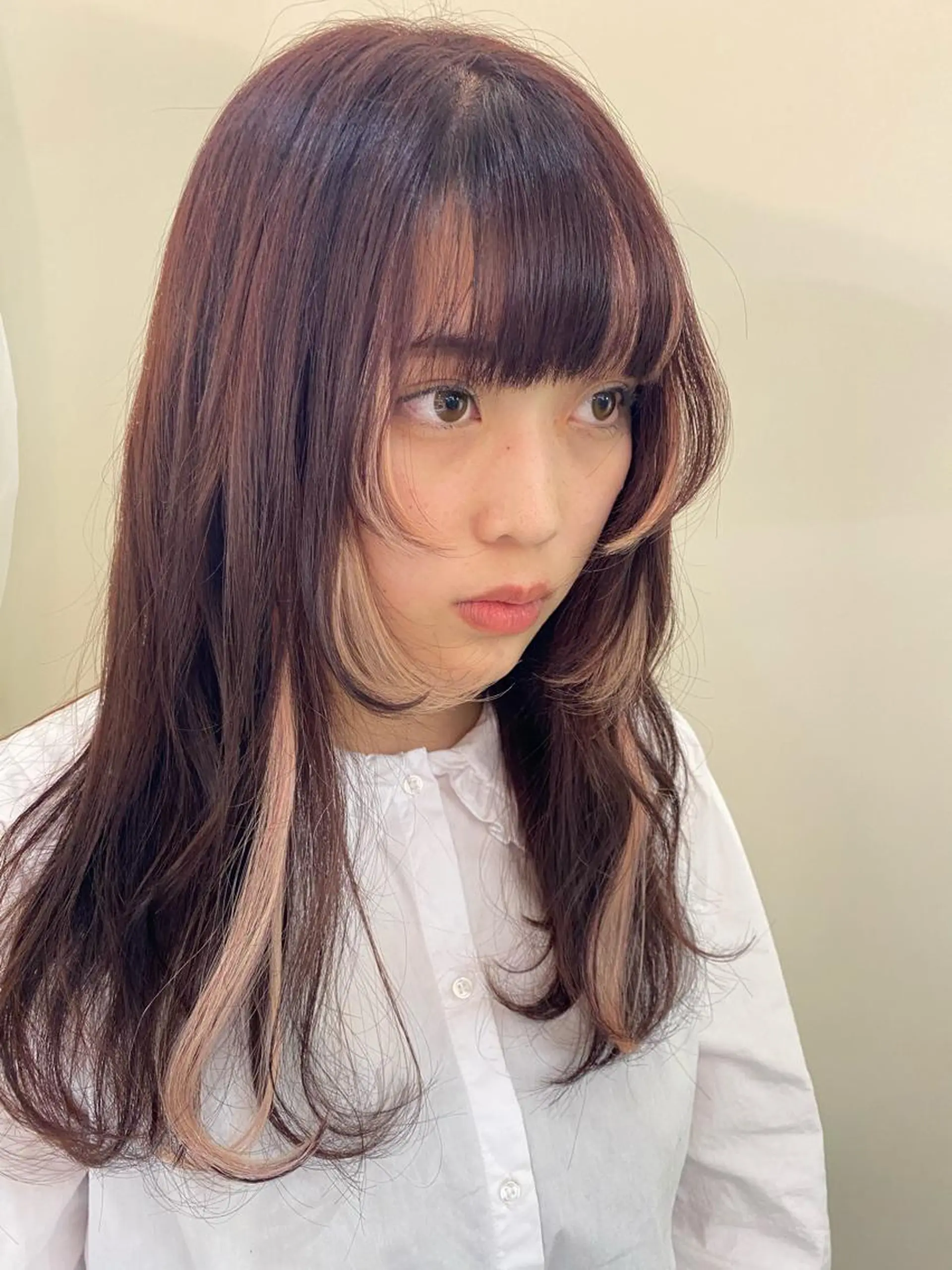 セミロング エクステ 顔まわりレイヤー 姫カット レイヤーカット ヘアカラー エクステ エクステ ハイトーン 💭黒崎ハルカのヘアスタイル