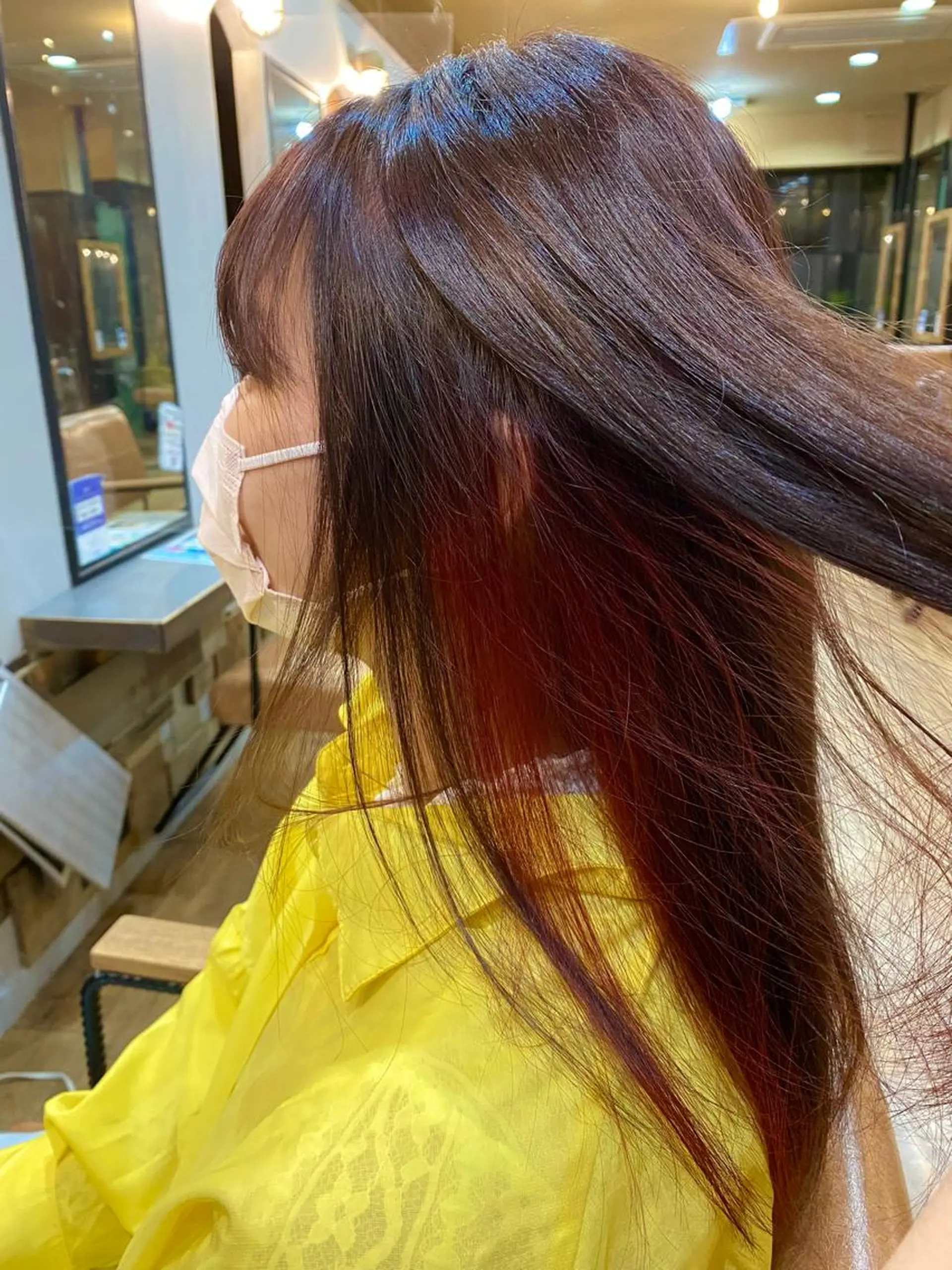 ロング カラー イヤリングカラー レッドカラー カット ヘアカラー トリートメント ケアカラーリスト✂️ SHIAN   フジのヘアスタイル