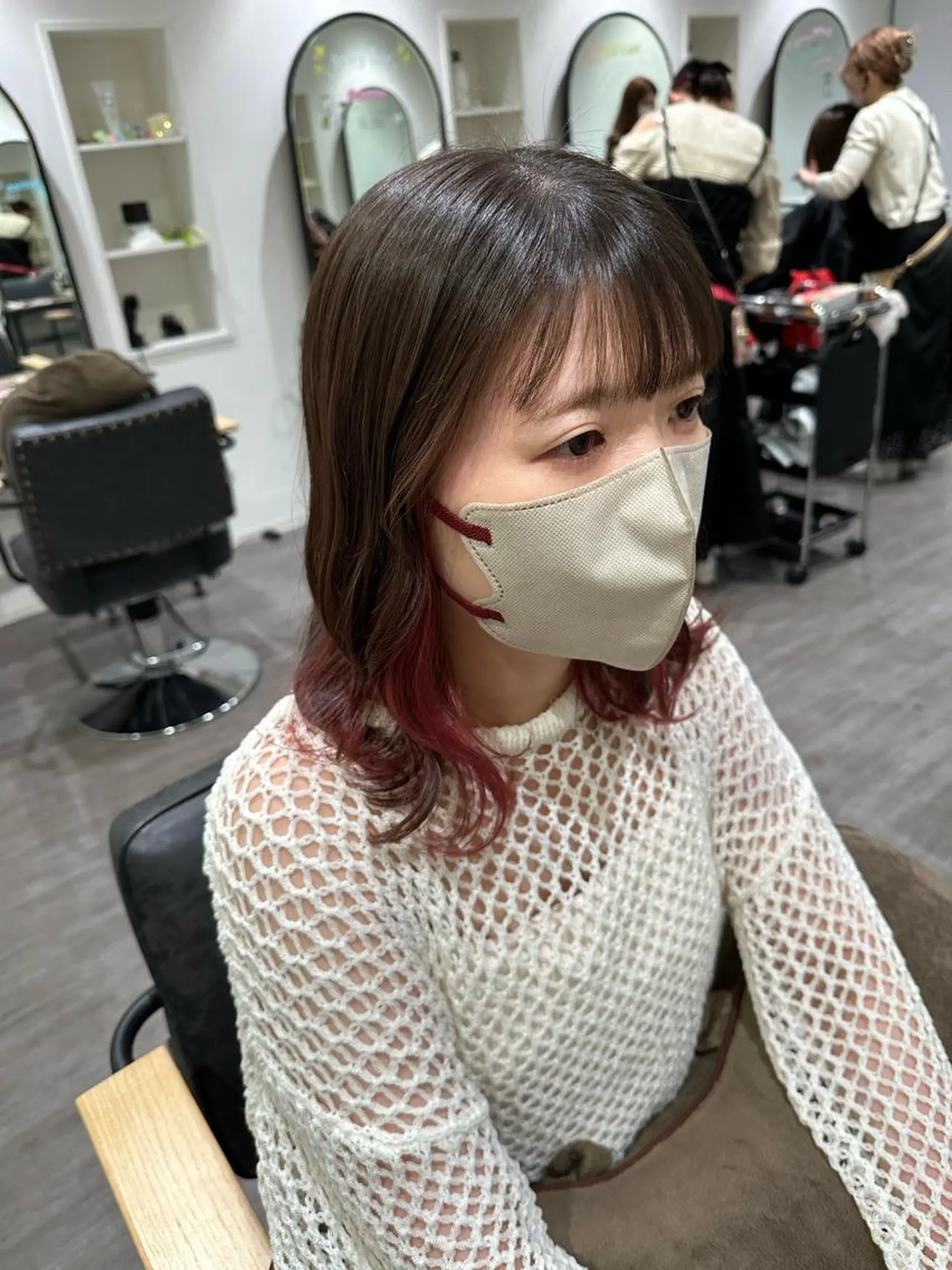 ミディアム カラー ピンクカラー ローズカラー カット ヘアカラー トリートメント 上田 紗也のヘアスタイル