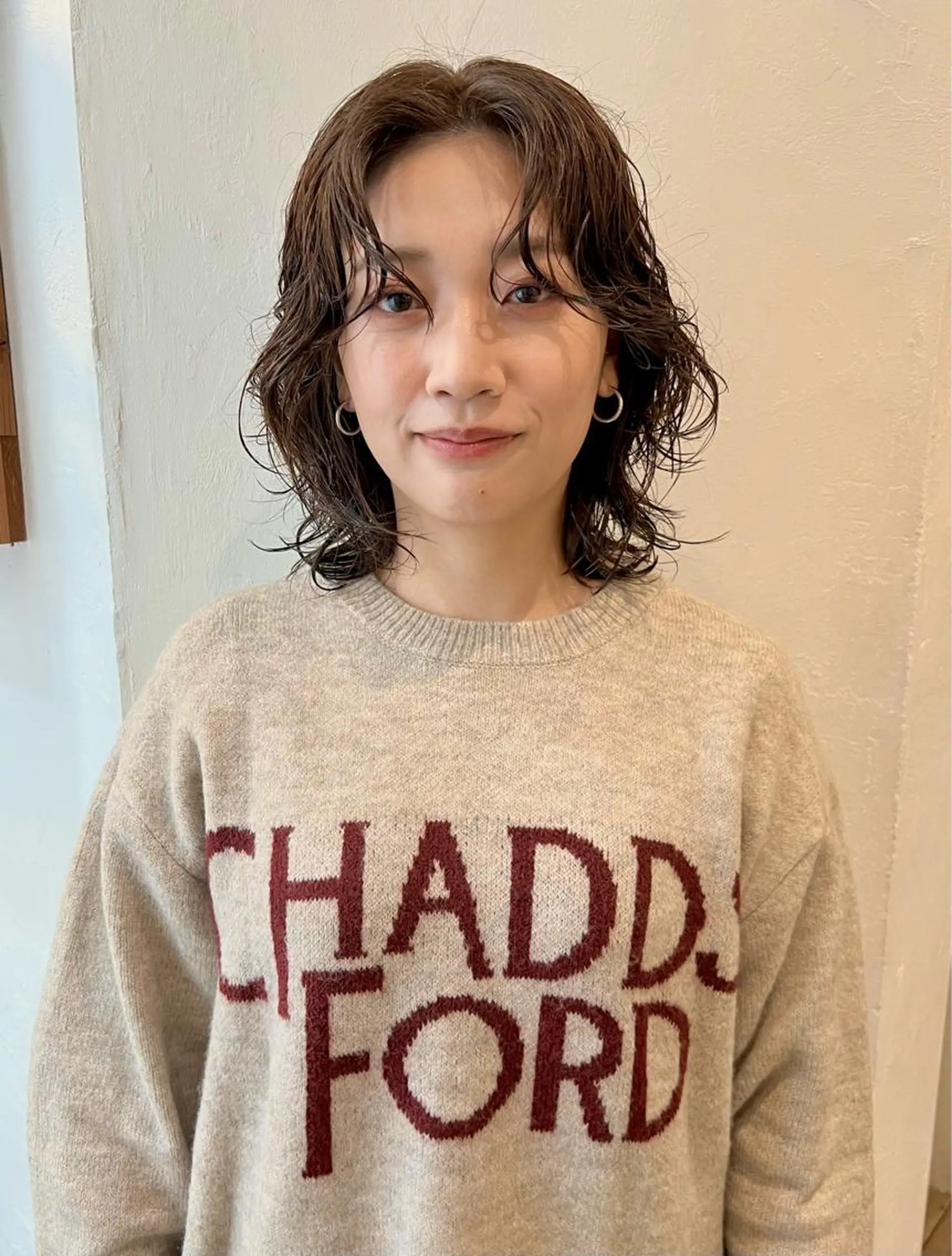 ミディアム カラー パーマ ミディアムパーマ レイヤーカット 店長　ショート& パーマ　坂本のヘアスタイル