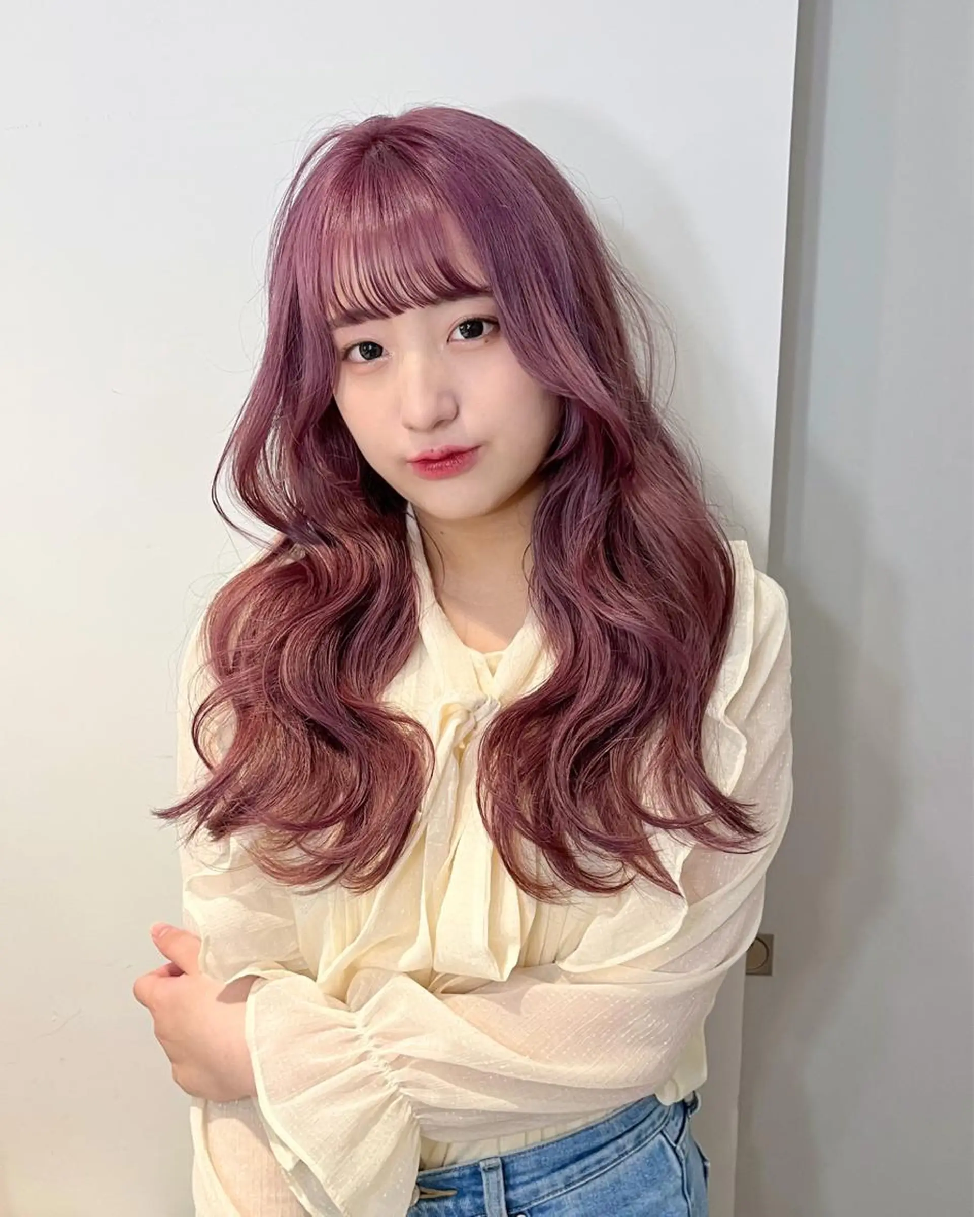 ロング カラー ヘアアレンジ ラベンダーカラー ピンクカラー ピンクラベンダー ヘアカラー トリートメント 🎀taro ブリーチなしカラーのヘアスタイル